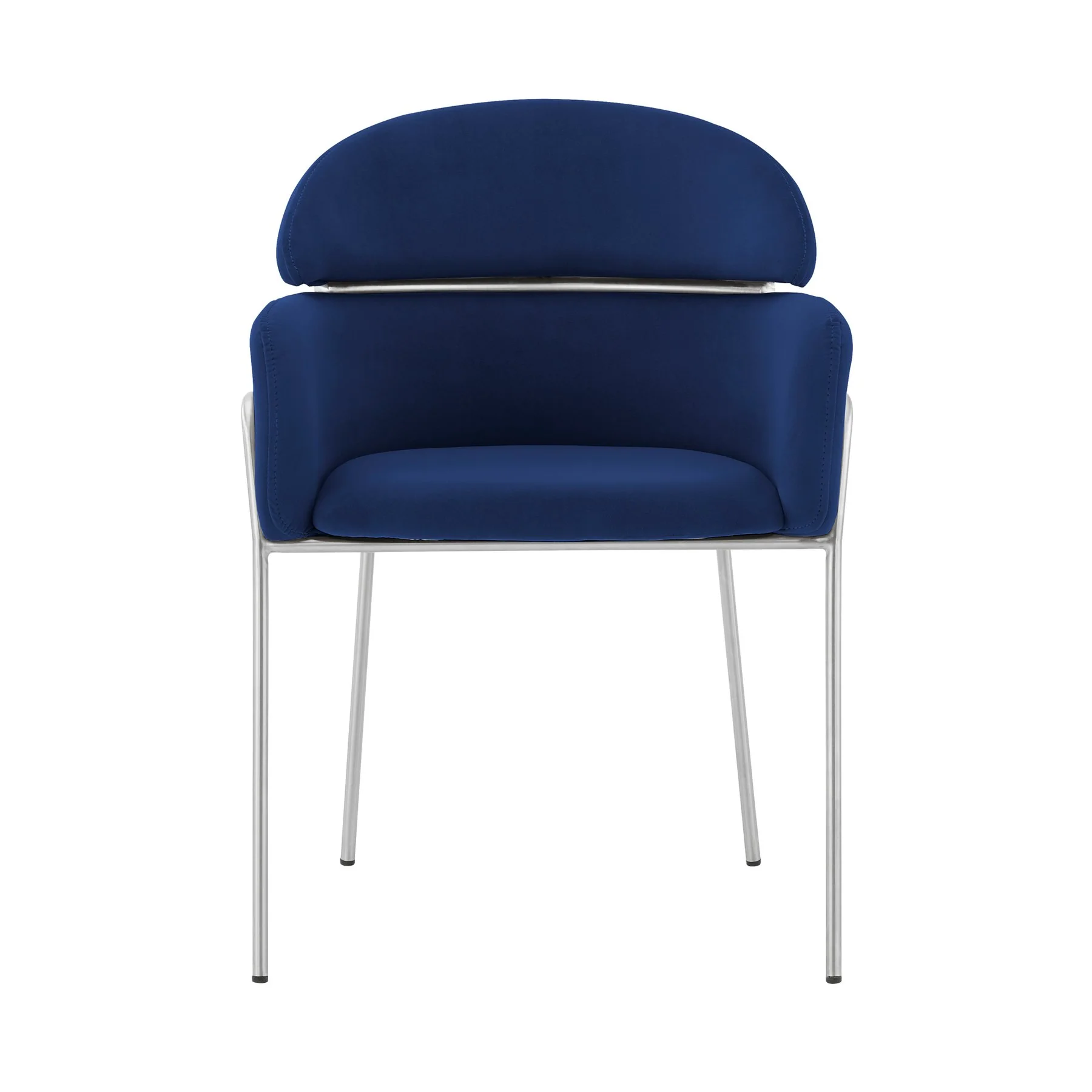 Portia Blue Velvet and Brushed Stainless Steel Dining Room Chairs - Set of 2 - Image 2