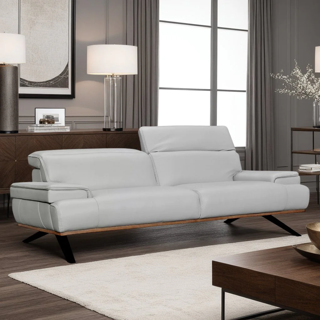 Prato 89" Dove Gray Leather Sofa - Image 9