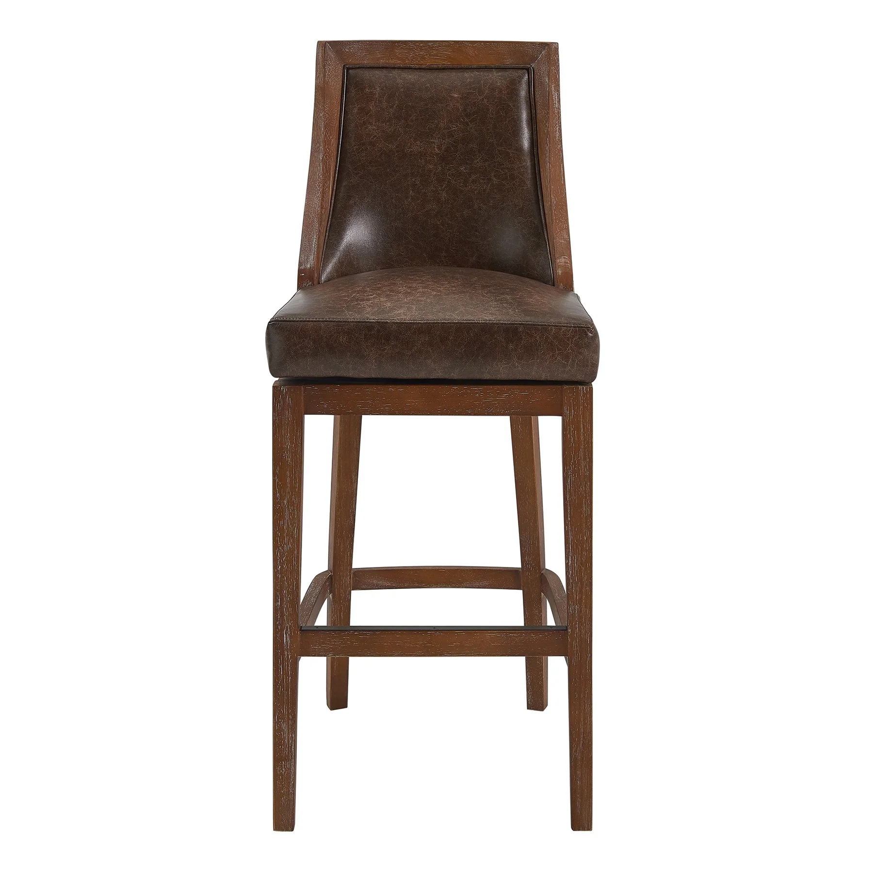 Presley 26" Counter Height Wood Swivel Barstool in Distressed Finish with Brown Stone Faux Leather - Image 2