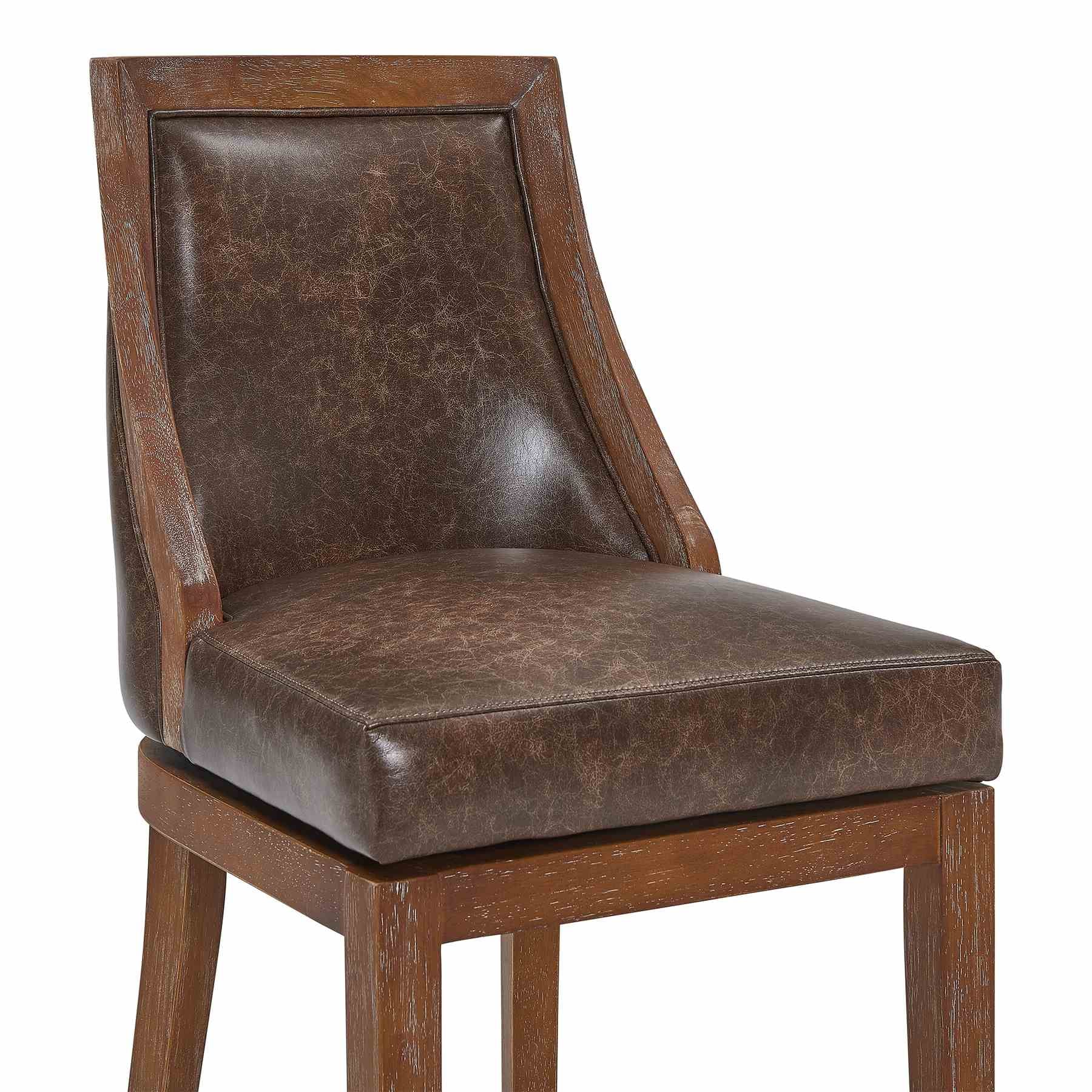 Presley 26" Counter Height Wood Swivel Barstool in Distressed Finish with Brown Stone Faux Leather - Image 4
