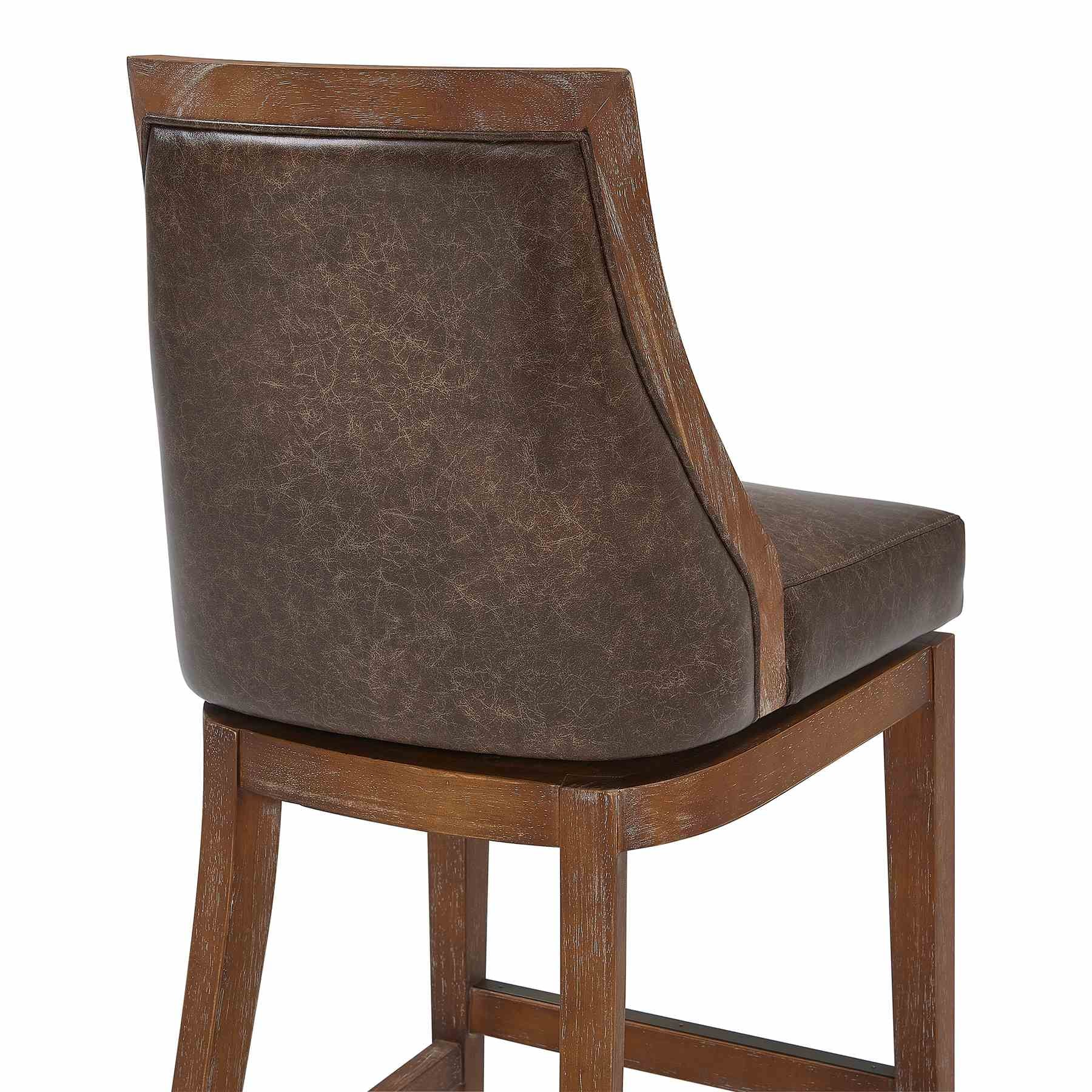 Presley 26" Counter Height Wood Swivel Barstool in Distressed Finish with Brown Stone Faux Leather - Image 5
