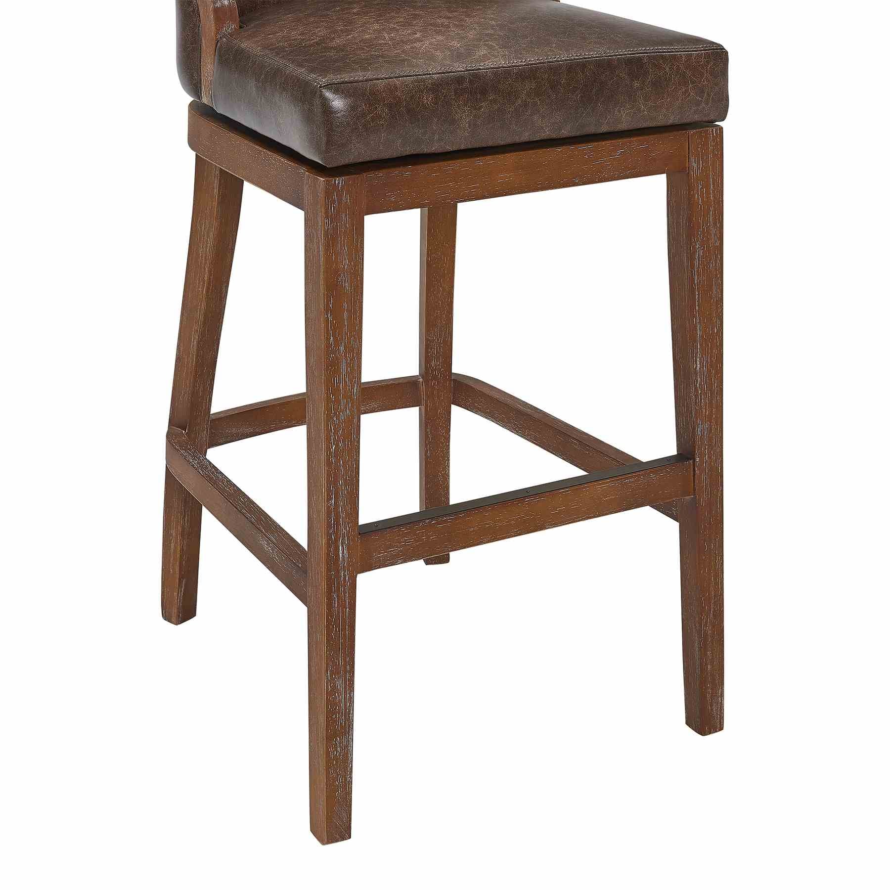 Presley 30" Bar Height Wood Swivel Barstool in Distressed Finish with Brown Stone Faux Leather - Image 6