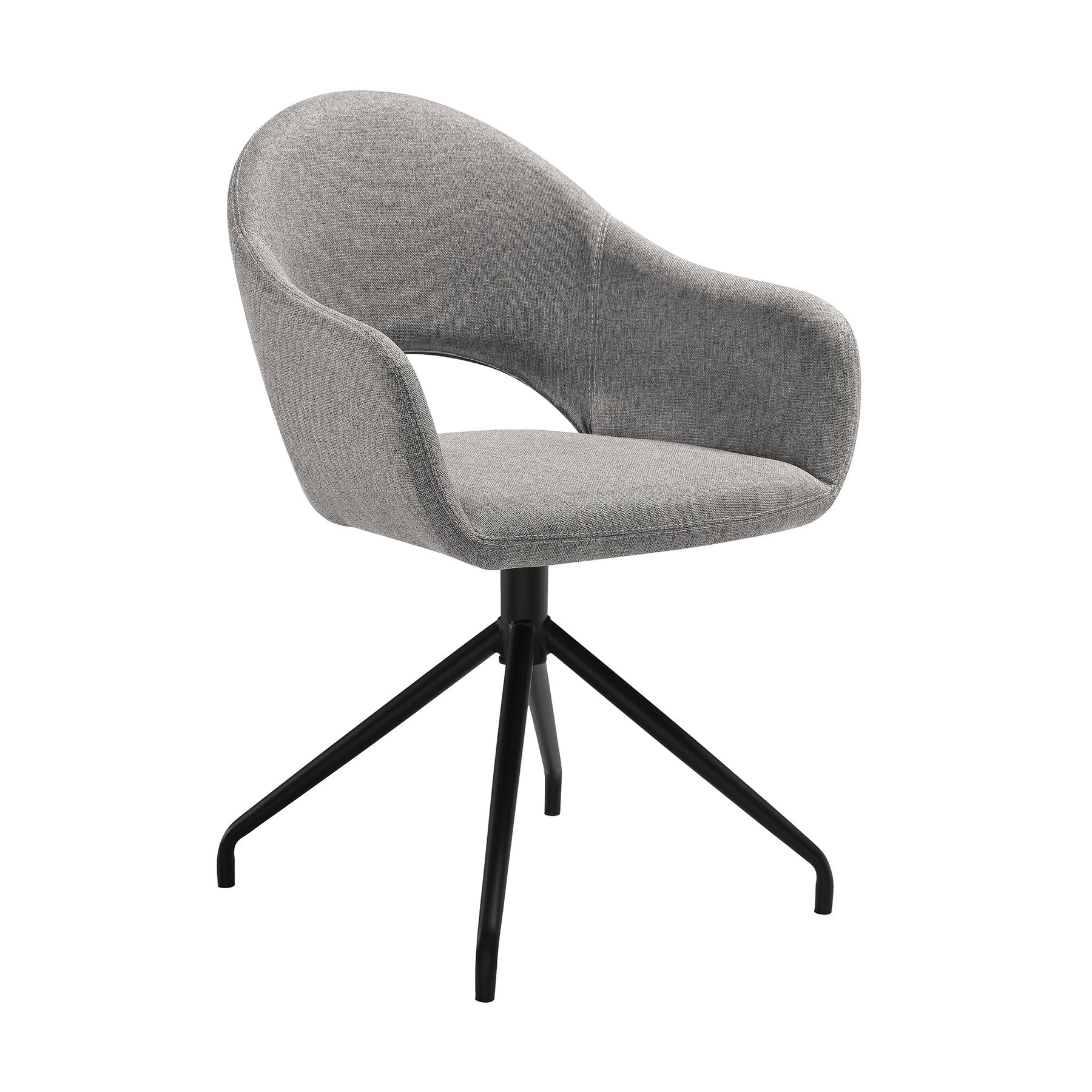 Pria Swivel Upholstered Dining Chair in Gray Fabric with Black Metal Legs - Set of 2 - Image 2