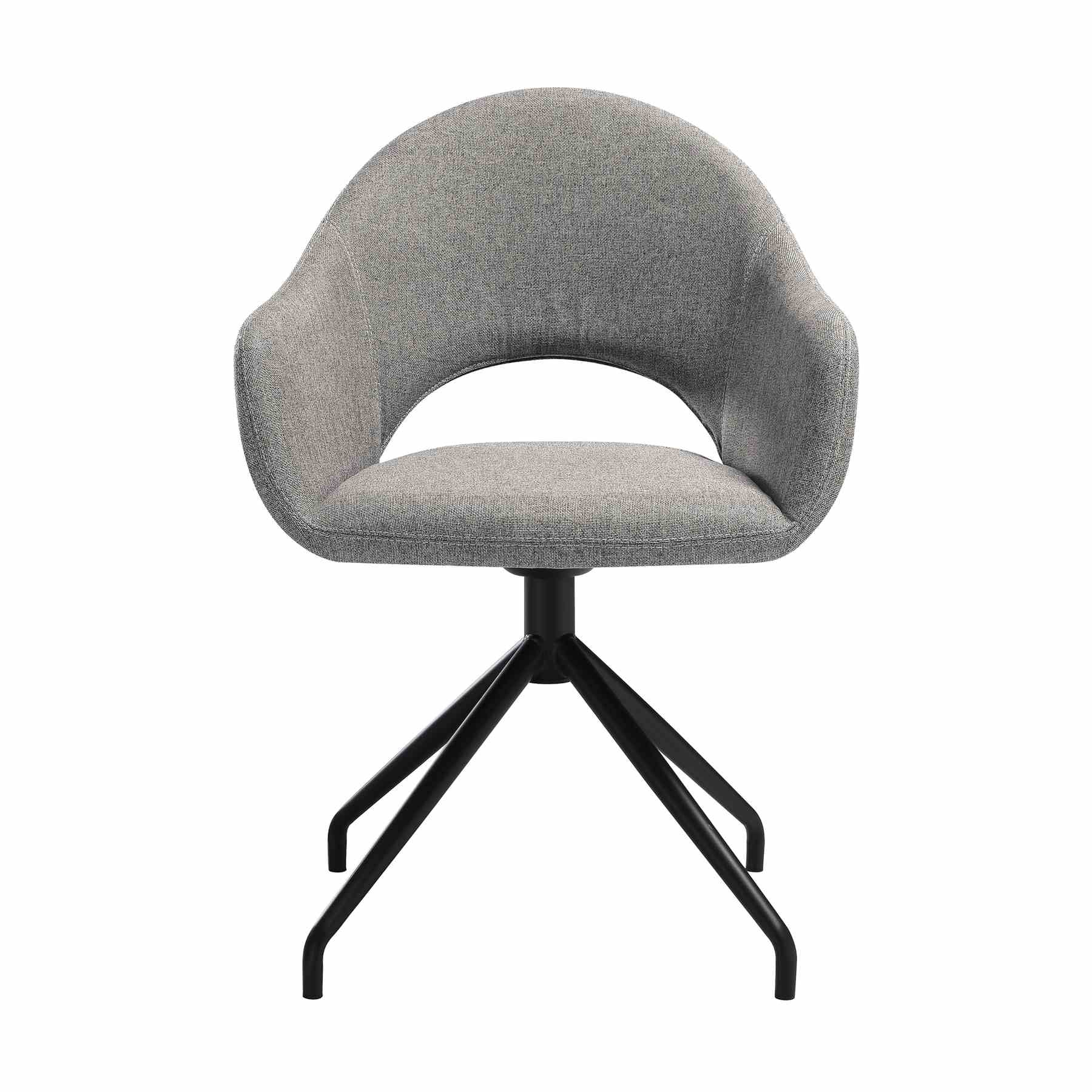 Pria Swivel Upholstered Dining Chair in Gray Fabric with Black Metal Legs - Set of 2 - Image 3