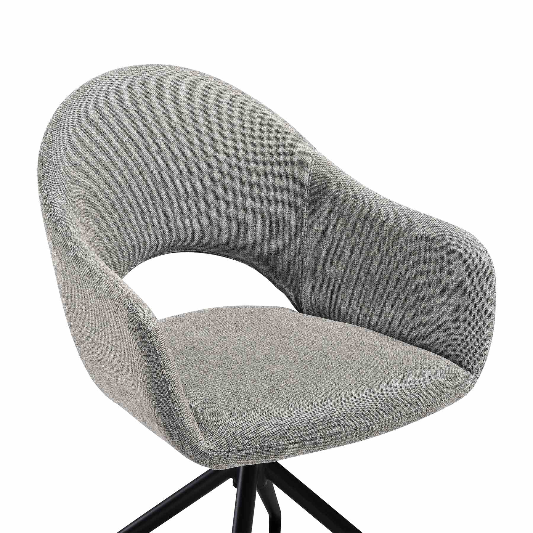 Pria Swivel Upholstered Dining Chair in Gray Fabric with Black Metal Legs - Set of 2 - Image 6