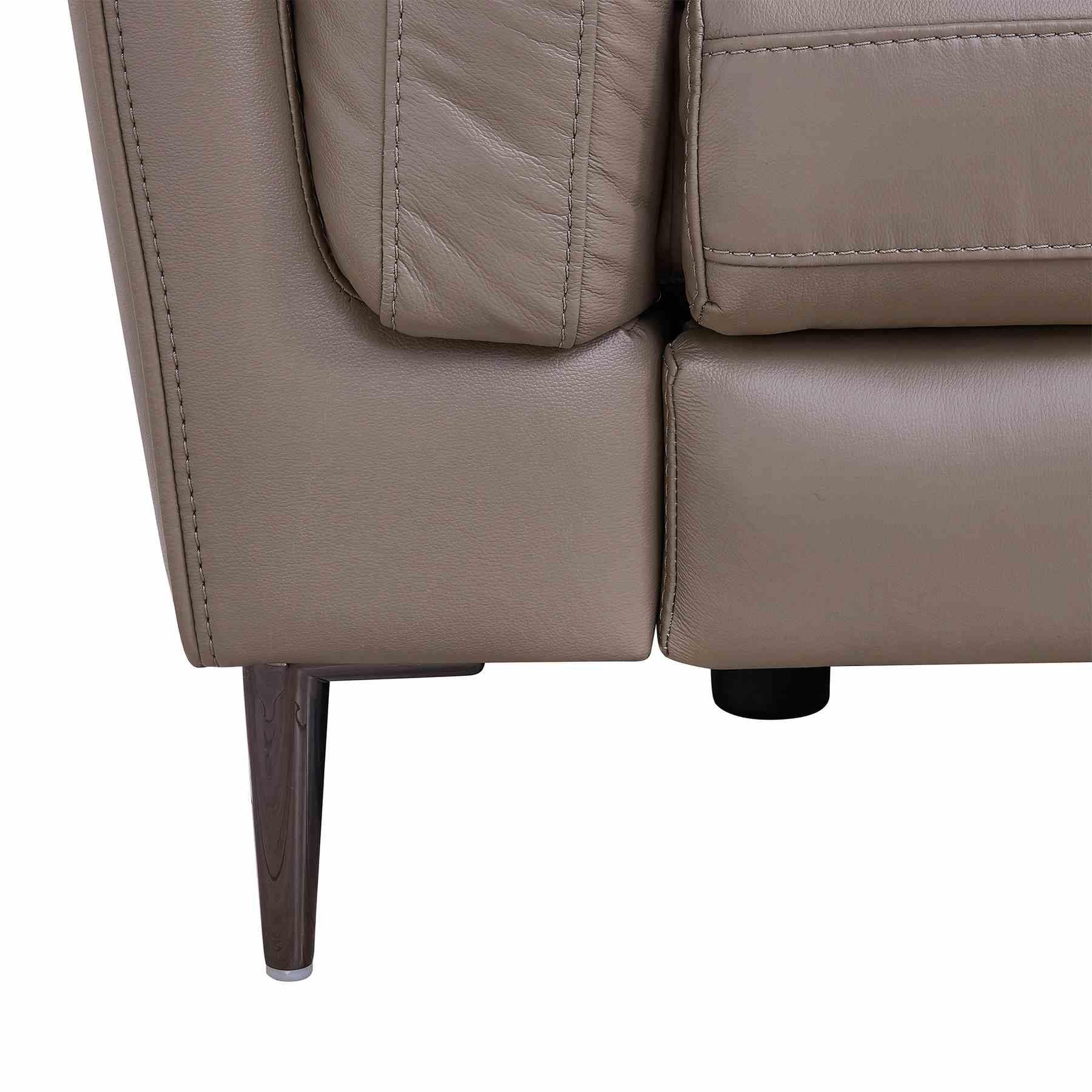 Primrose Contemporary Chair in Dark Metal Finish and Greige Genuine Leather - Image 5