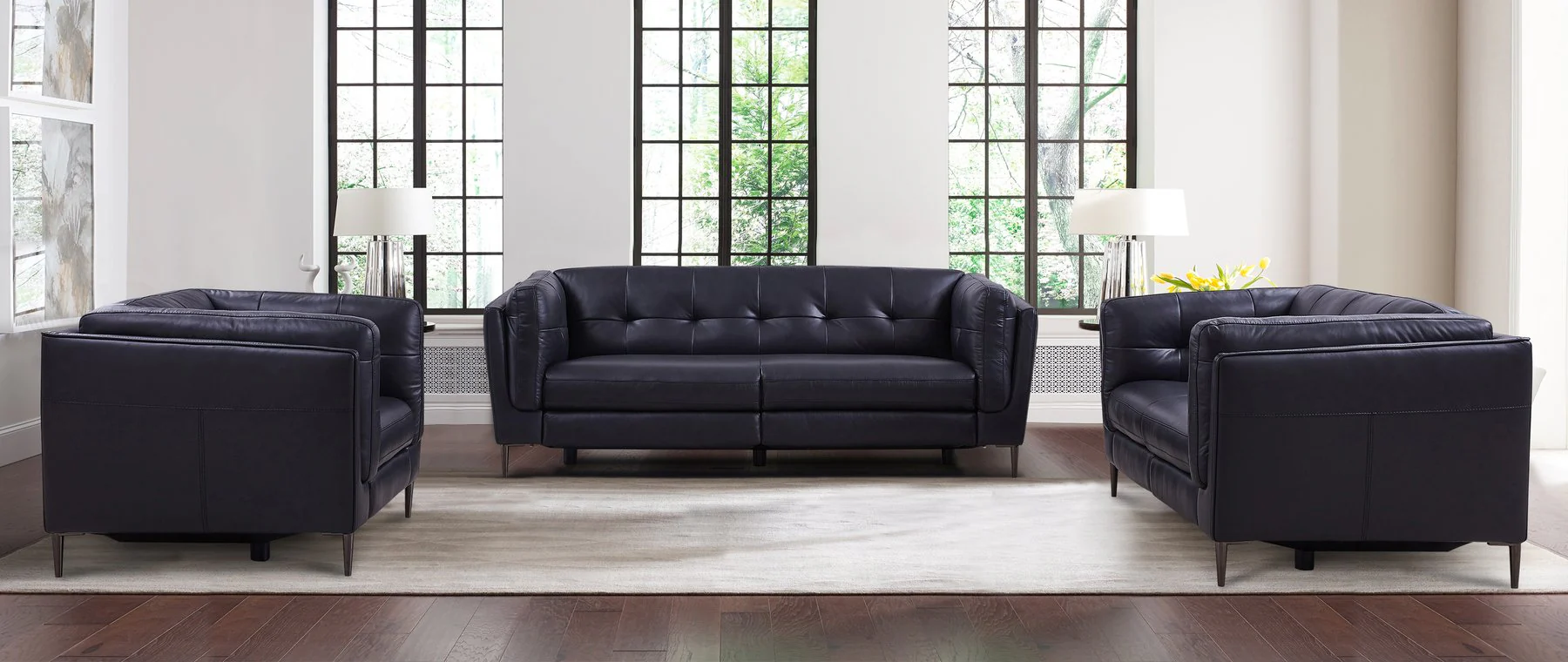 Primrose Contemporary Chair in Dark Metal Finish and Navy Genuine Leather - Image 10