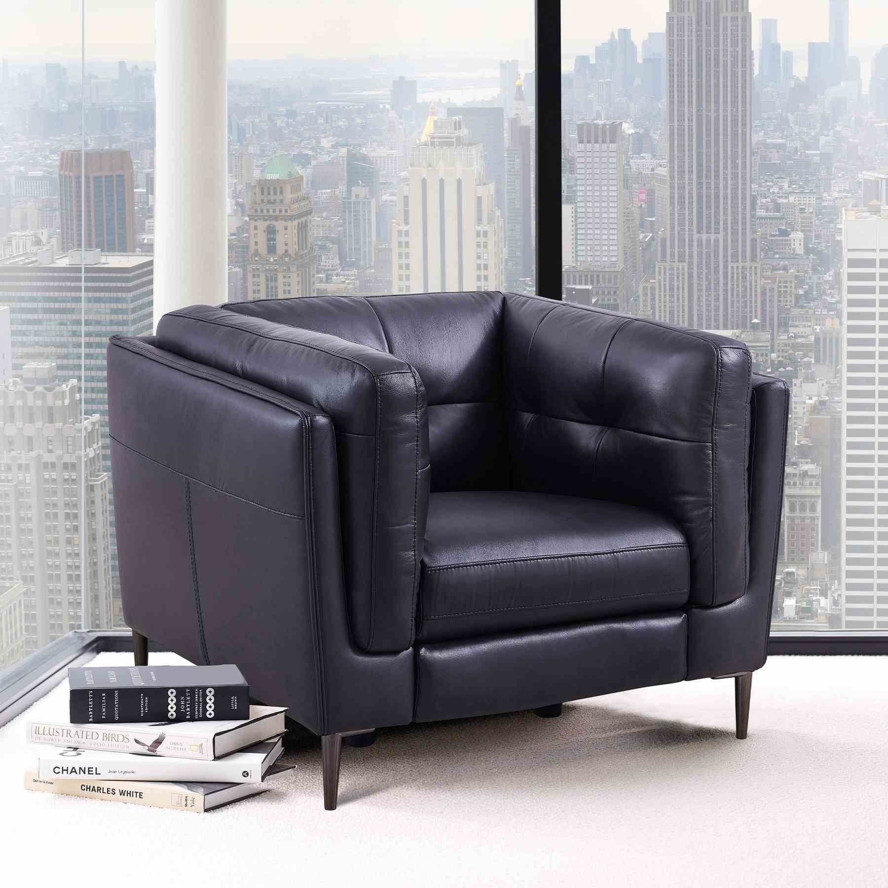 Primrose Contemporary Chair in Dark Metal Finish and Navy Genuine Leather - Image 9