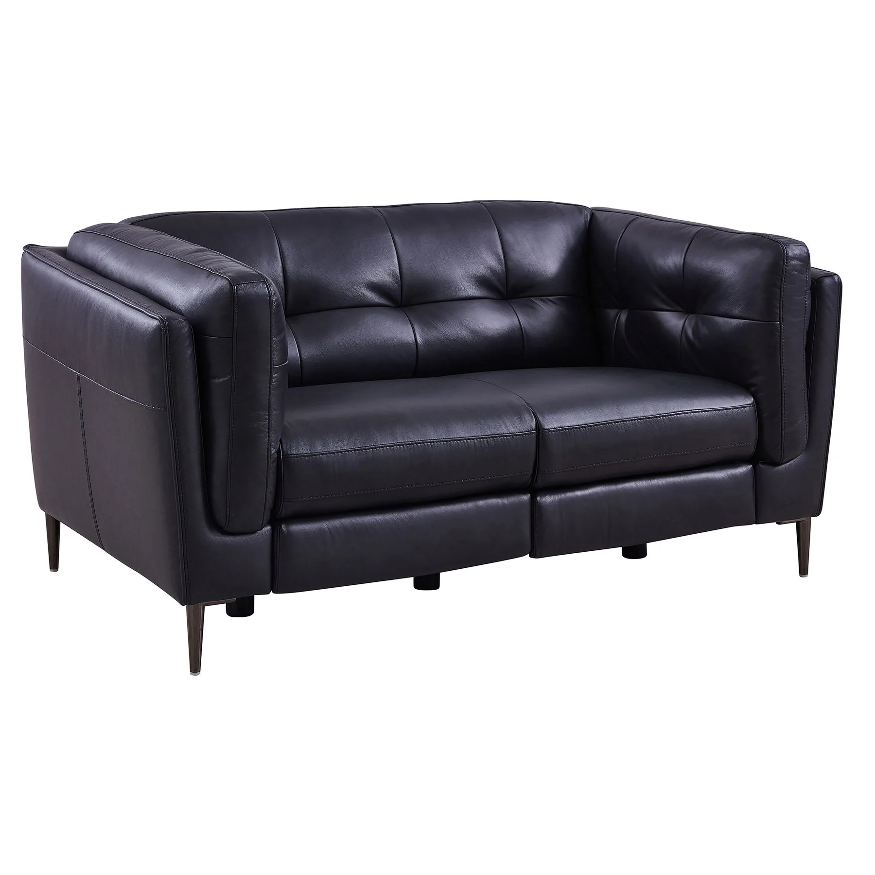 Primrose Contemporary Loveseat in Dark Metal Finish and Navy Genuine Leather - Image 2