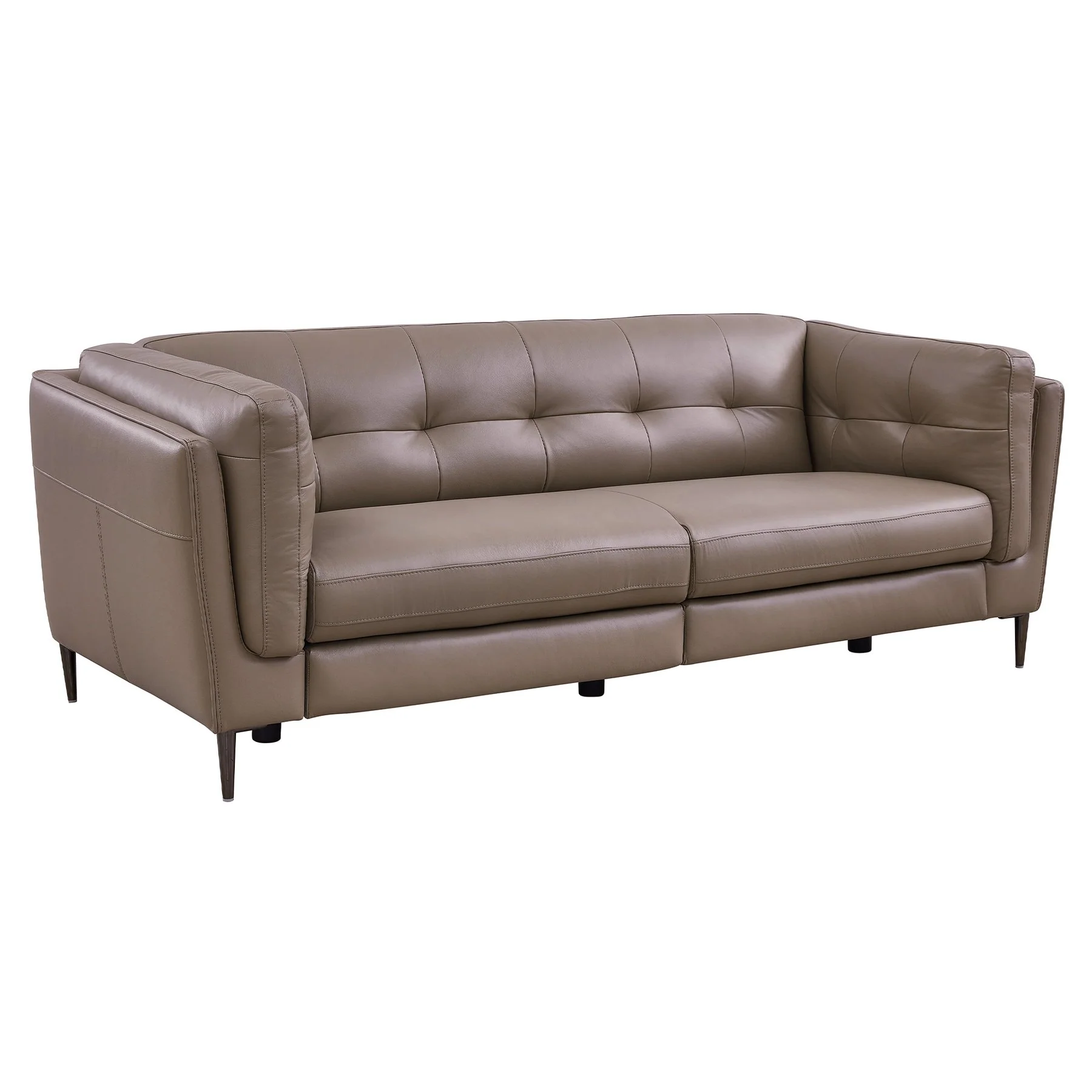 Primrose Contemporary Sofa in Dark Metal Finish and Greige Genuine Leather - Image 2