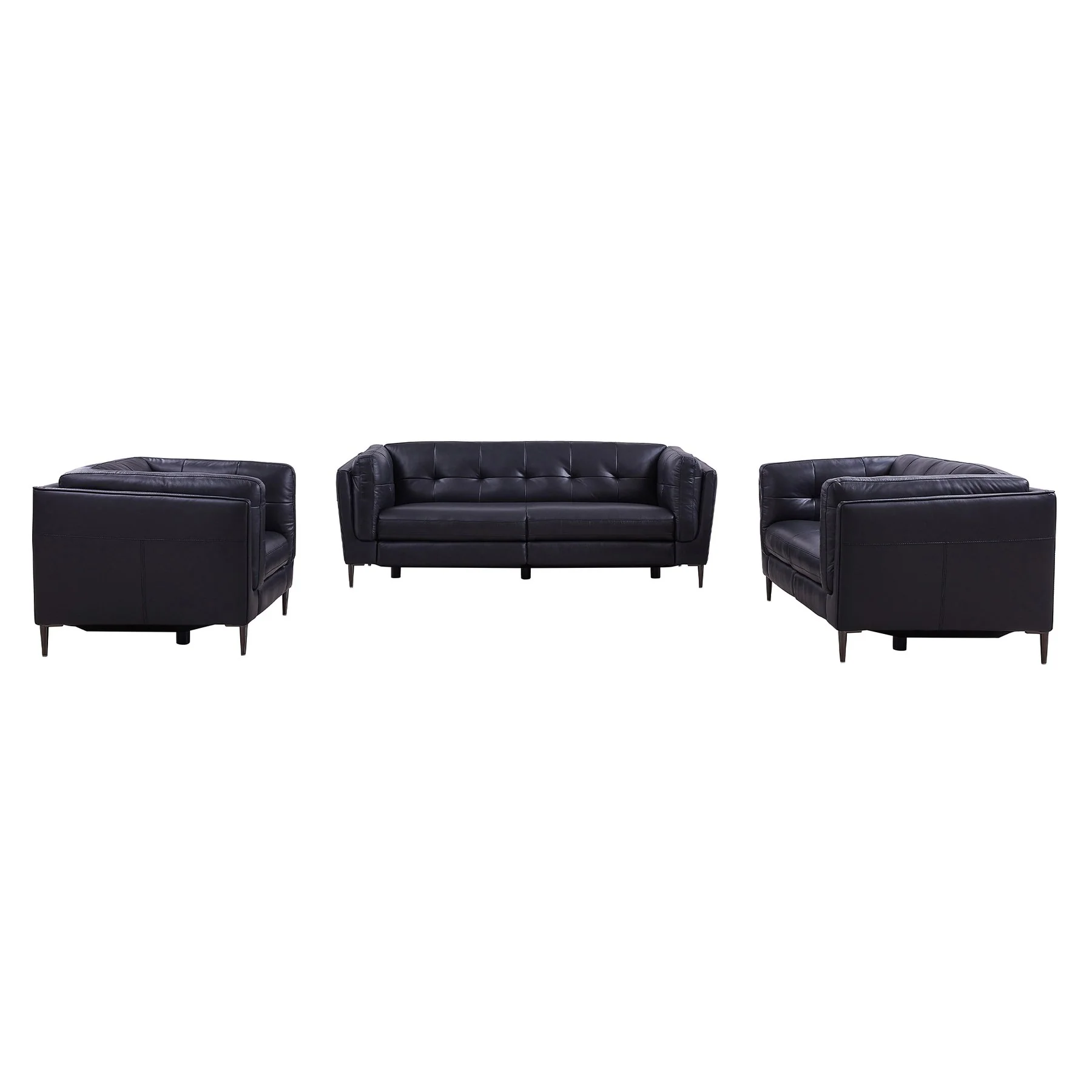 Primrose Contemporary Sofa in Dark Metal Finish and Navy Genuine Leather - Image 8