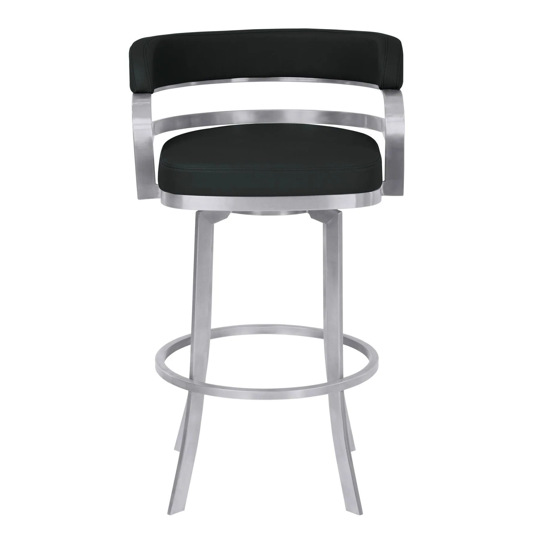 Prinz 26" Counter Height Swivel Black Faux Leather and Brushed Stainless Steel Bar Stool - Image 2