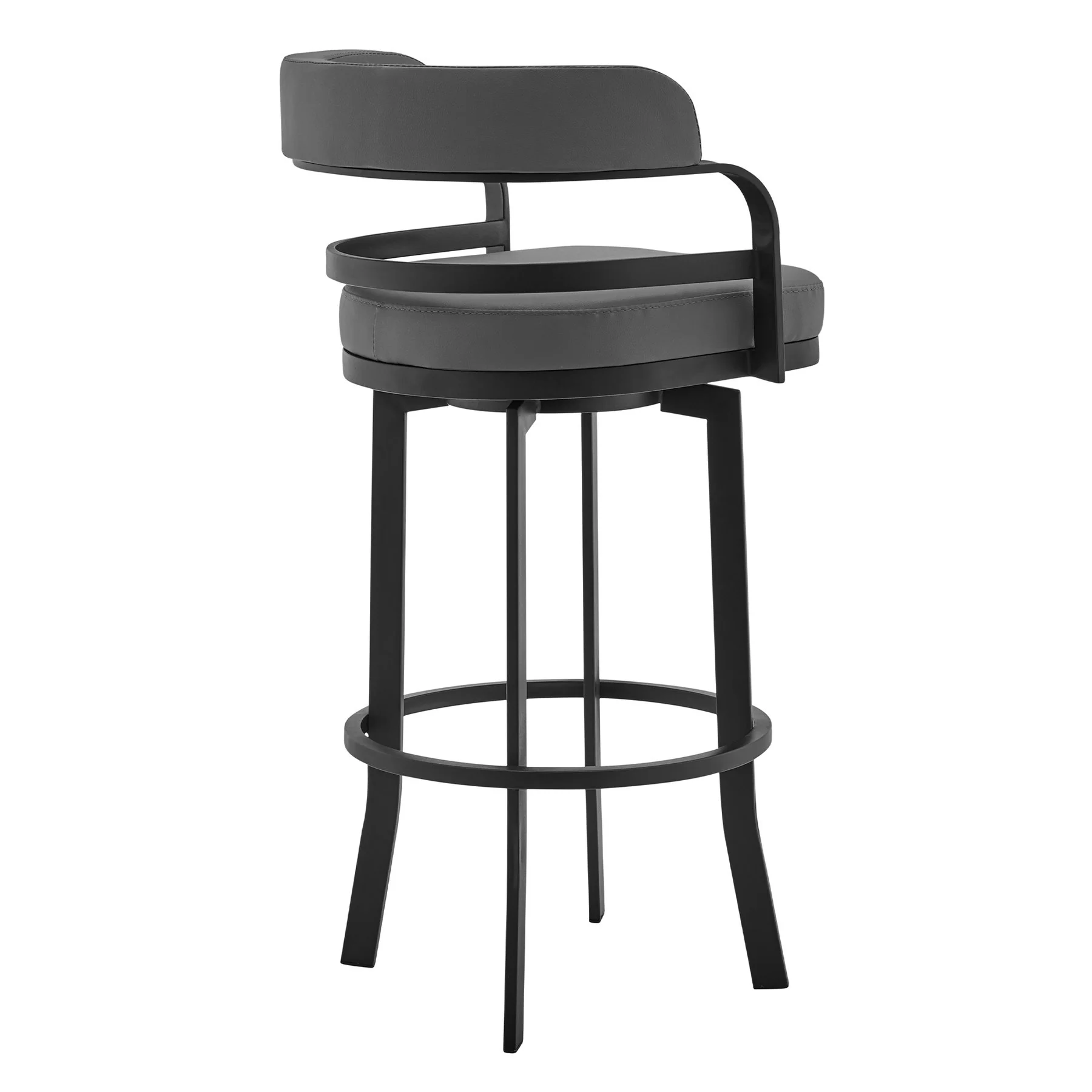 Prinz 26" Counter Height Swivel Gray Faux Leather and Black Metal Bar Stool - Image 2