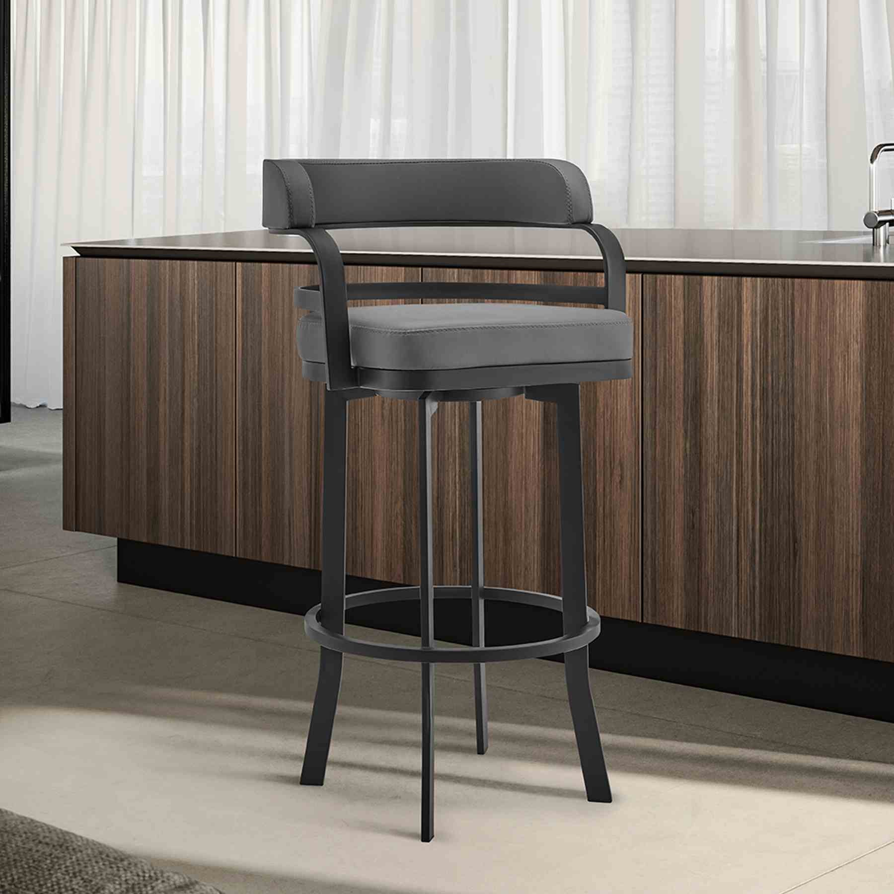 Prinz 26" Counter Height Swivel Gray Faux Leather and Black Metal Bar Stool - Image 7