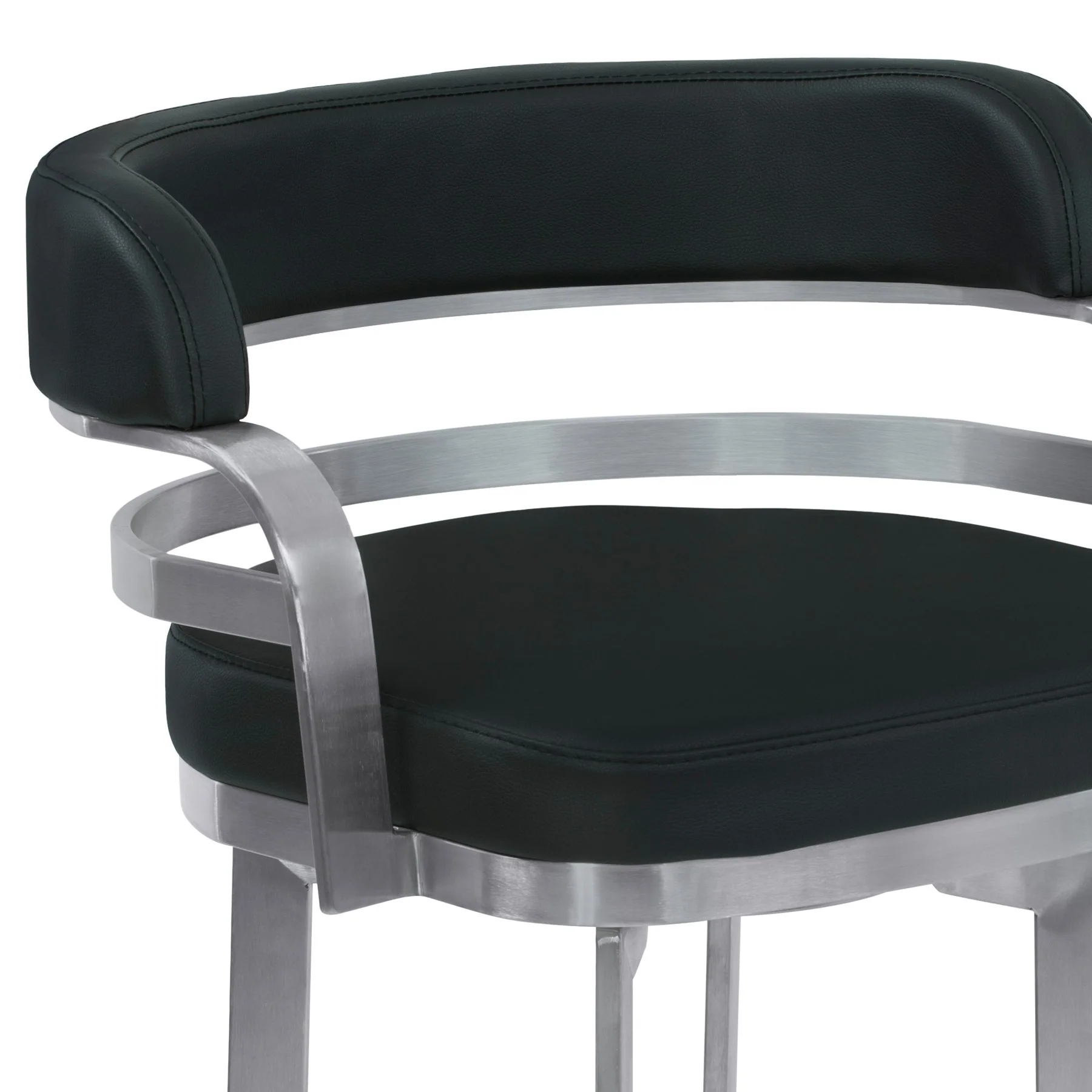 Prinz 30" Bar Height Swivel Black Faux Leather and Brushed Stainless Steel Bar Stool - Image 4