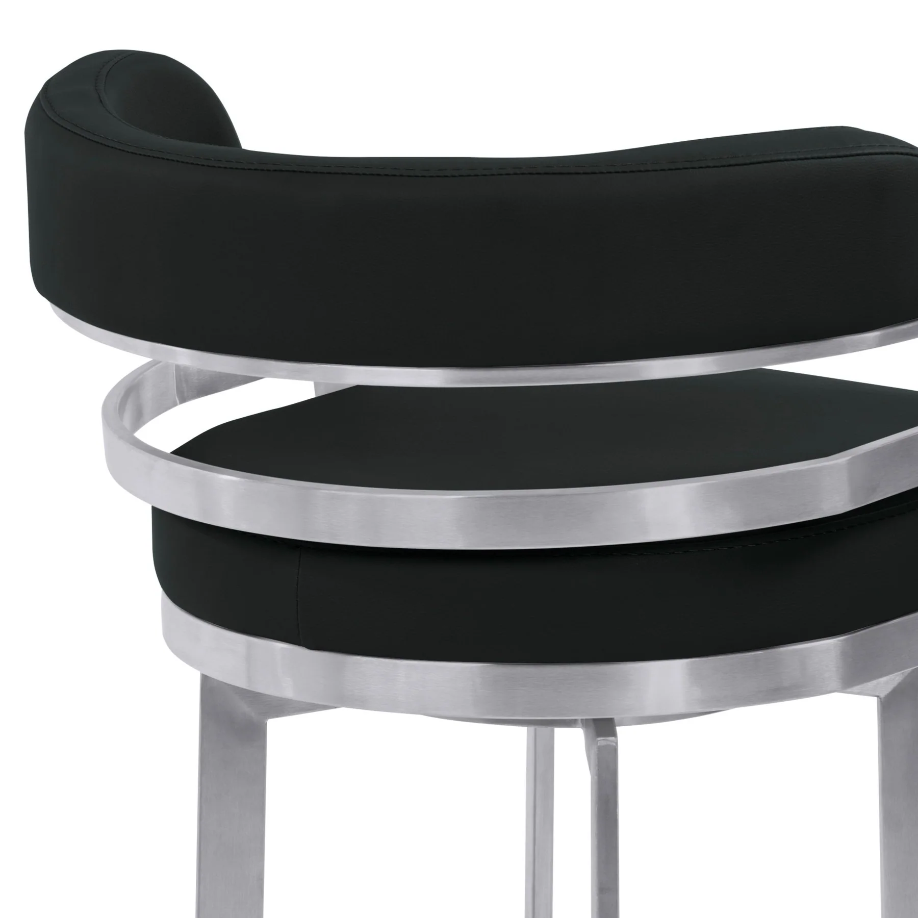 Prinz 30" Bar Height Swivel Black Faux Leather and Brushed Stainless Steel Bar Stool - Image 5