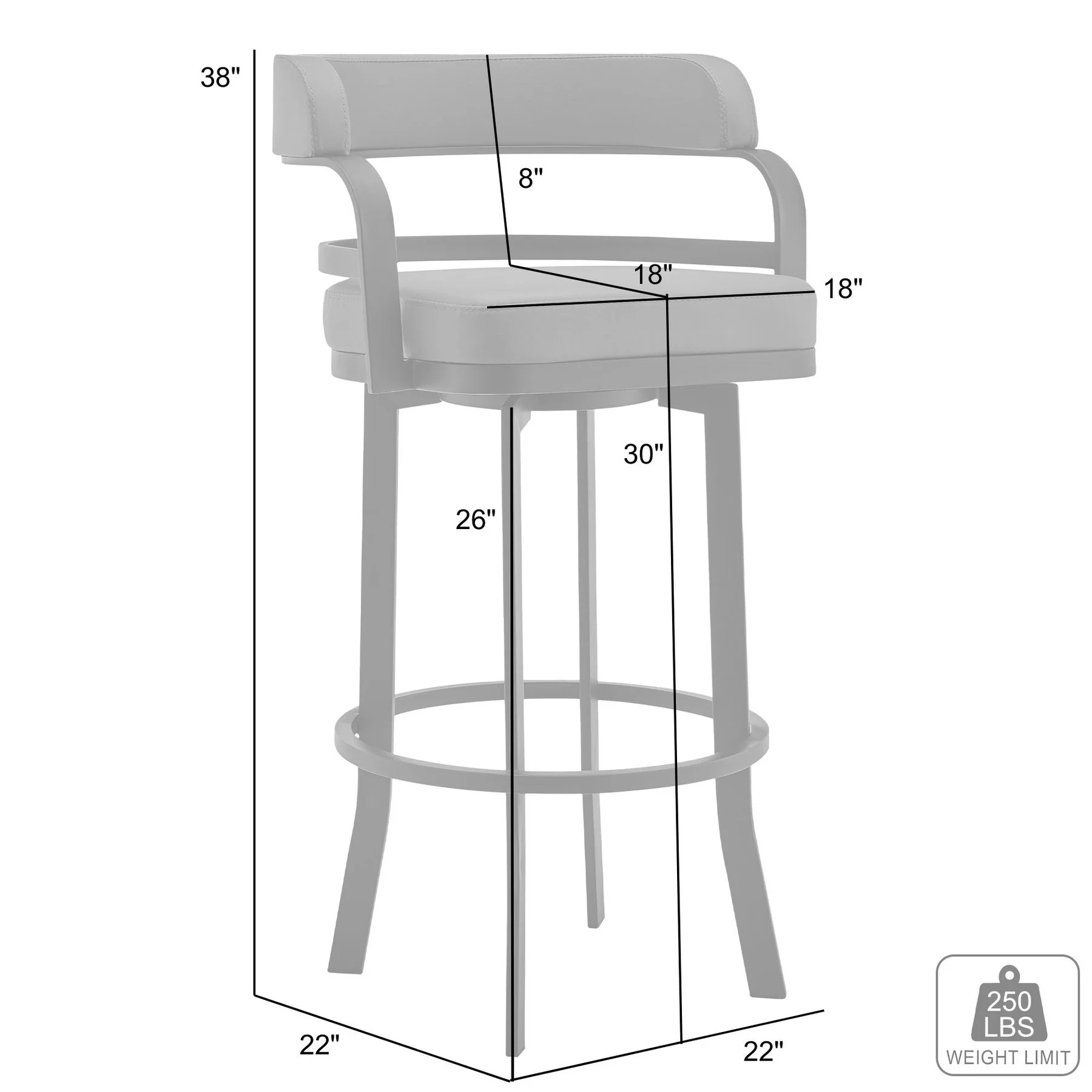 Prinz 30" Bar Height Swivel Black Faux Leather and Brushed Stainless Steel Bar Stool - Image 7