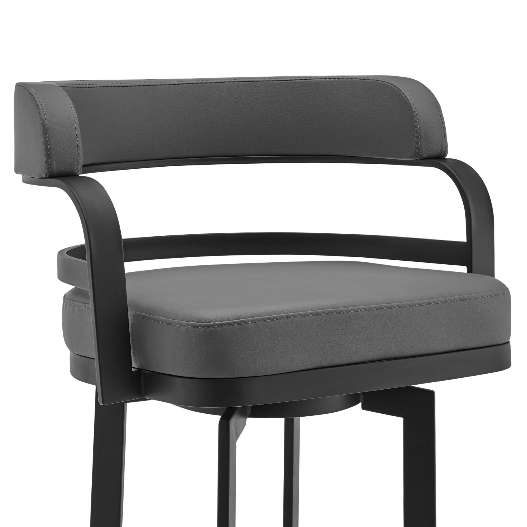 Prinz 30" Bar Height Swivel Gray Faux Leather and Black Metal Bar Stool - Image 3