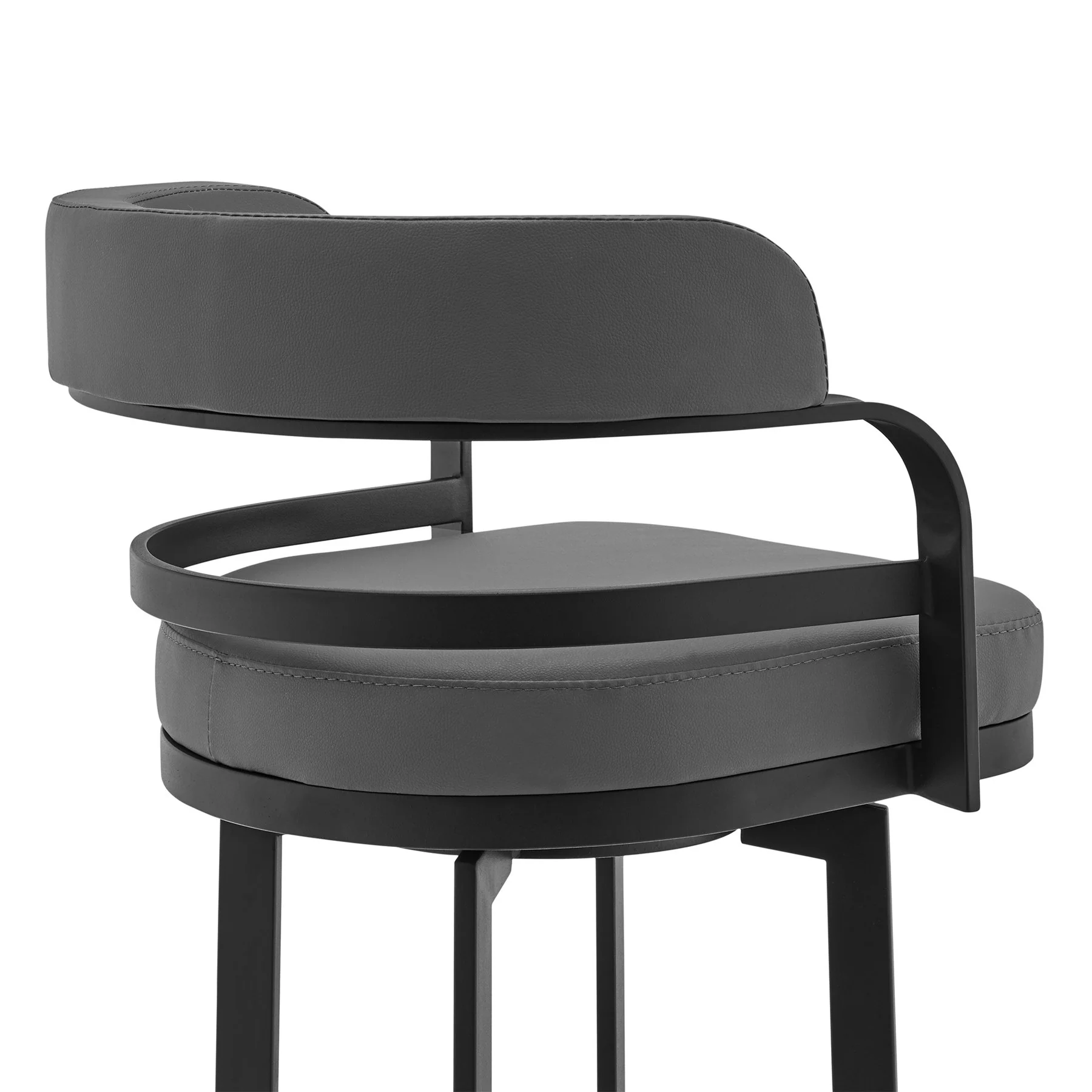 Prinz 30" Bar Height Swivel Gray Faux Leather and Black Metal Bar Stool - Image 4