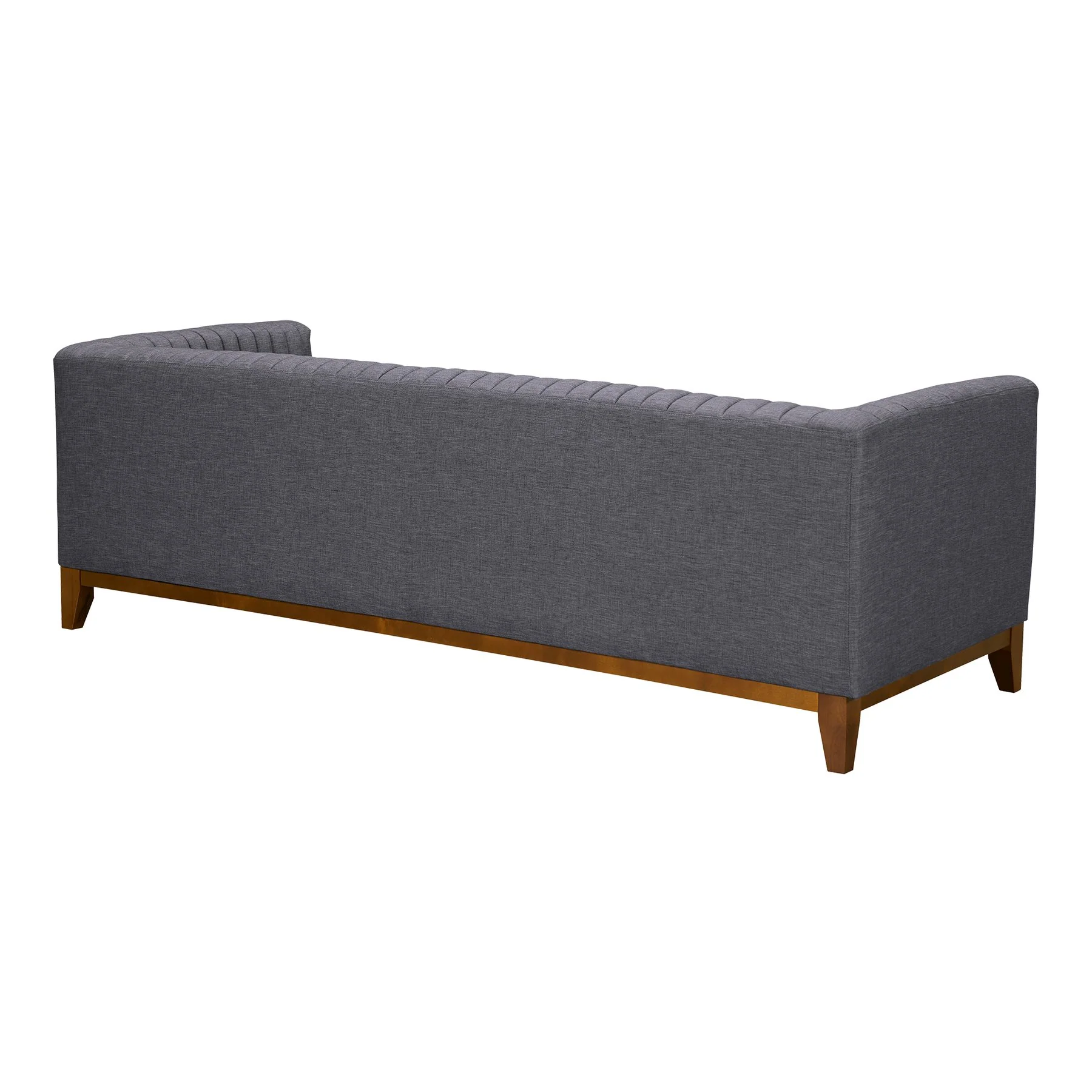 Prism Mid-Century Sofa in Champagne Wood Finish and Dark Gray Fabric - Image 3