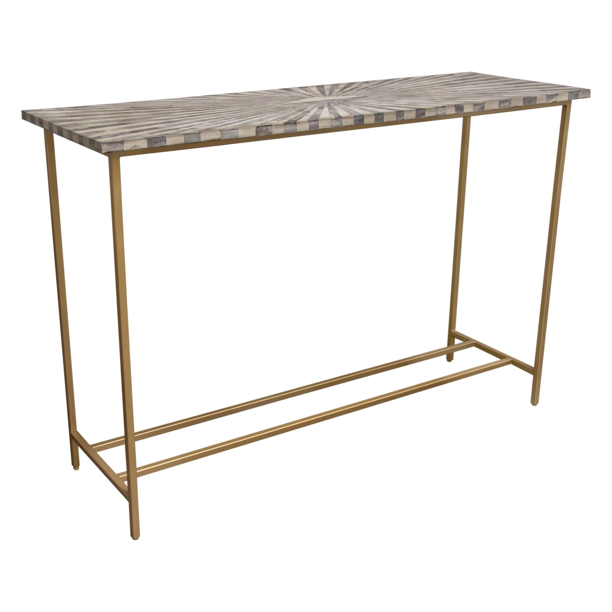 Prisma Console Table w/ Dyed Bone Inlay Sunburst Top & Brass Legs by Diamond Sofa - Image 3