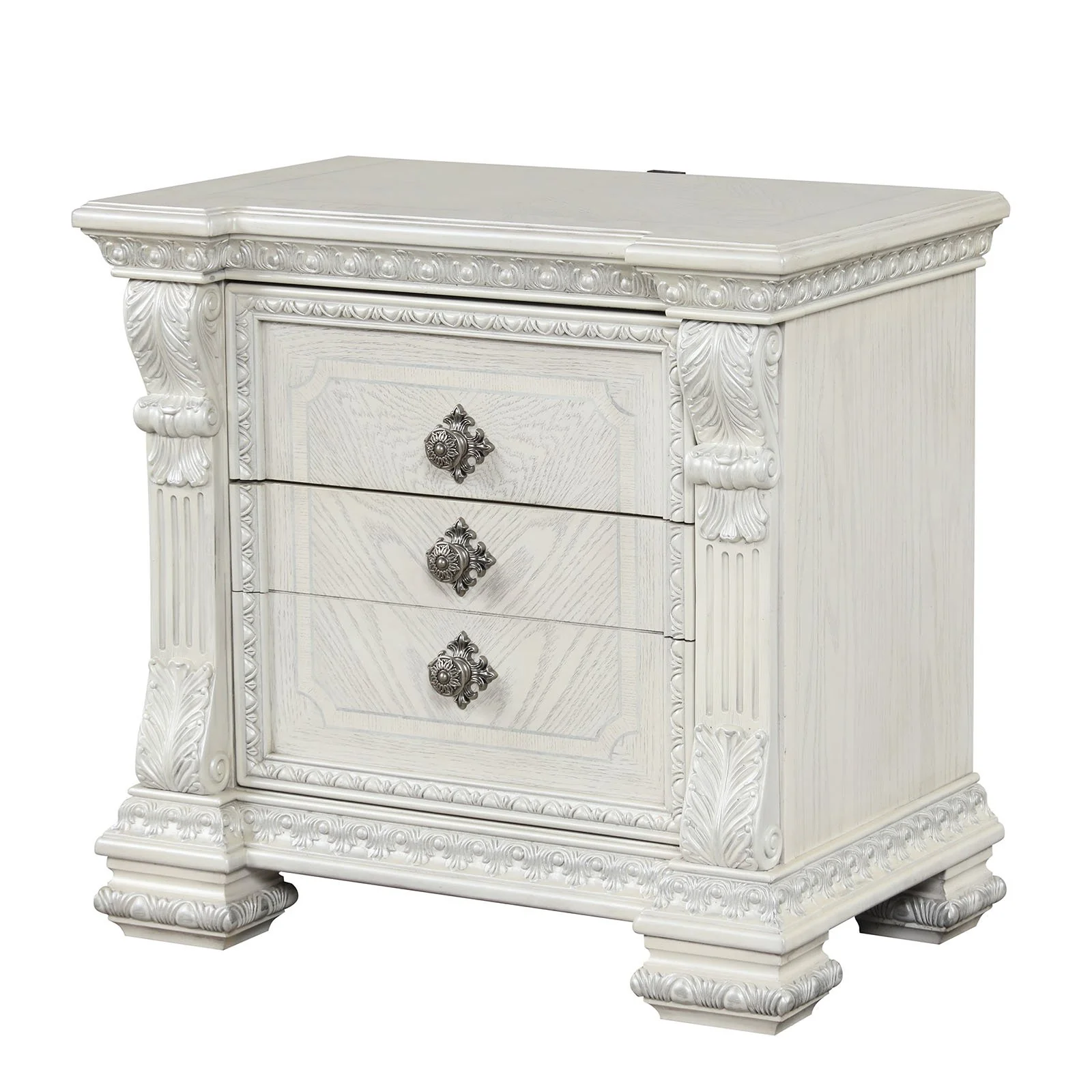 Promenade Nightstand w/ Hidden Drawer USB A-C, Wire Brushed White - Image 4