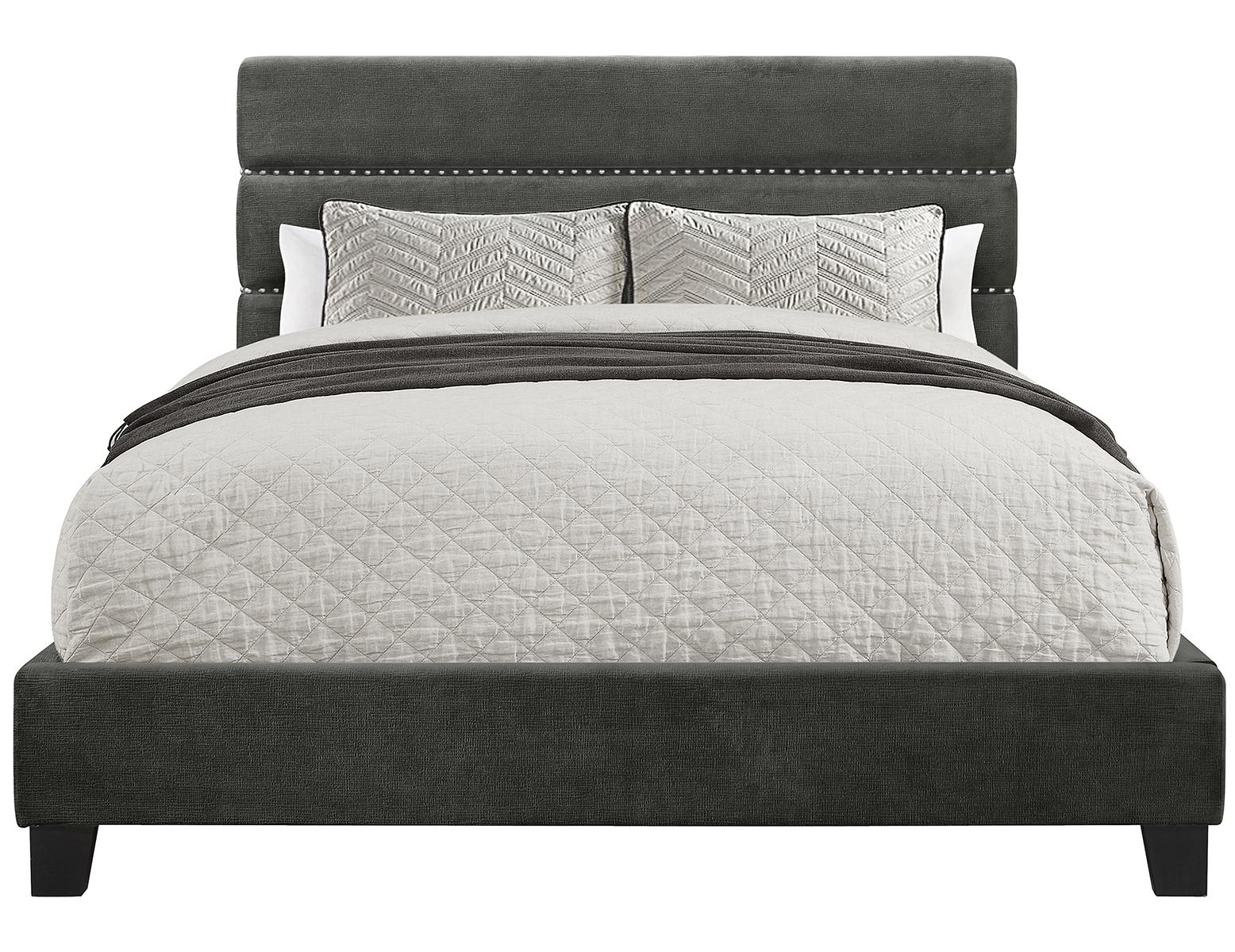 Pulaski ACH All-In-One Queen Horizontally Channeled Upholstered Bed in Grey - Image 2