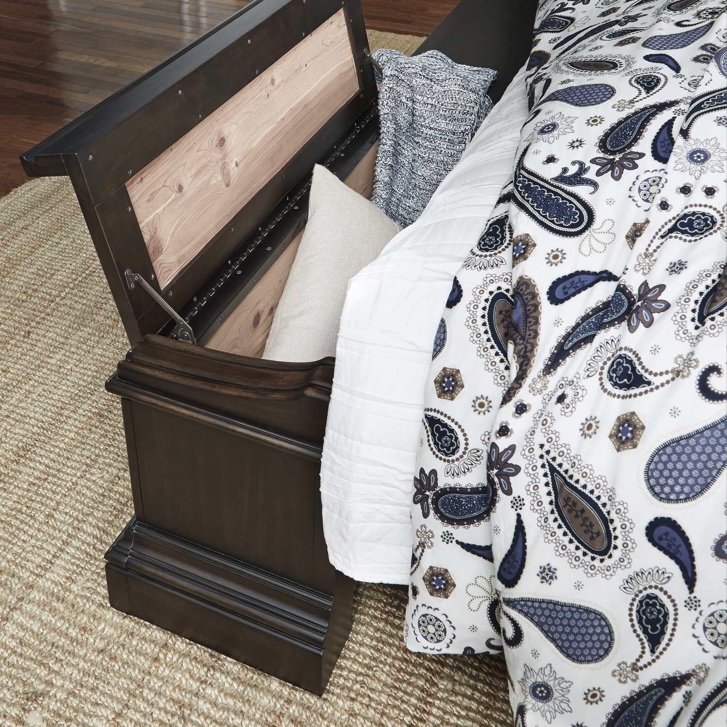 Pulaski Caldwell King Panel Bed with Blanket Chest Footboard in Dark Wood - Image 3