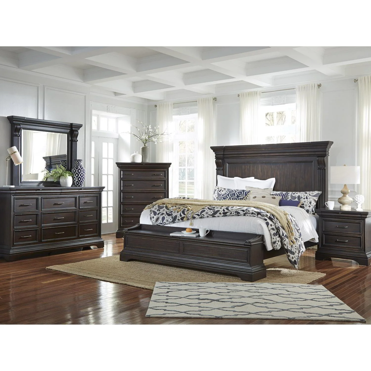 Pulaski Caldwell King Panel Bed with Blanket Chest Footboard in Dark Wood - Image 4