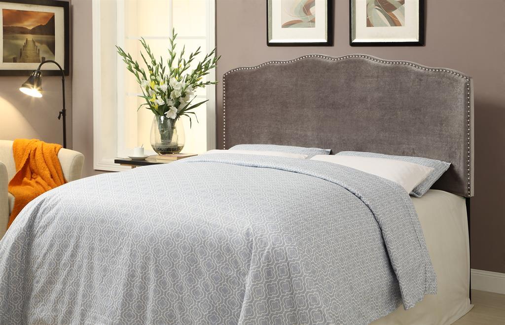 Pulaski King Nailhead Shaped Upholstered Headboard in Velvet Shmer - Image 4