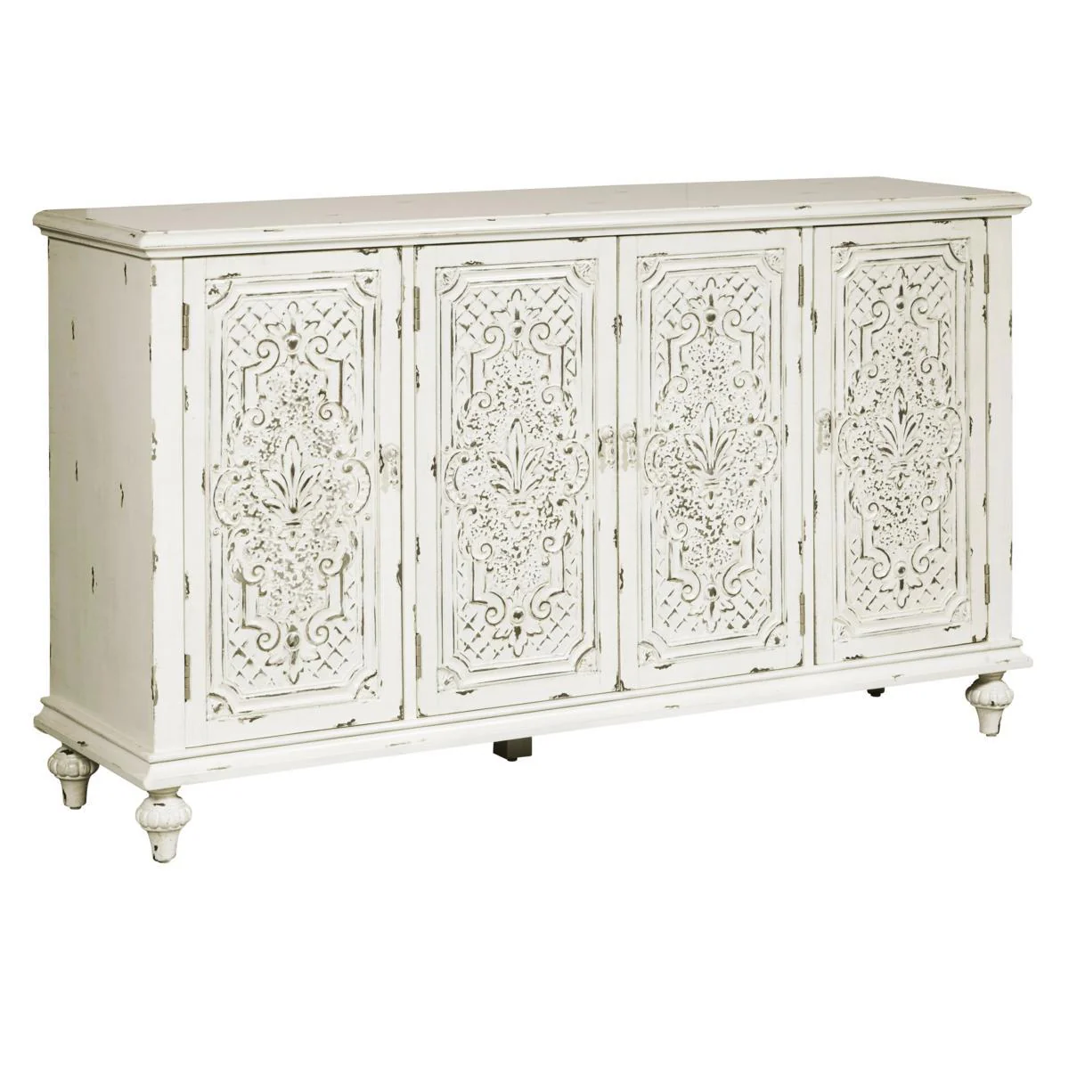 Pulaski Ornate Four Door White Credenza - Image 2