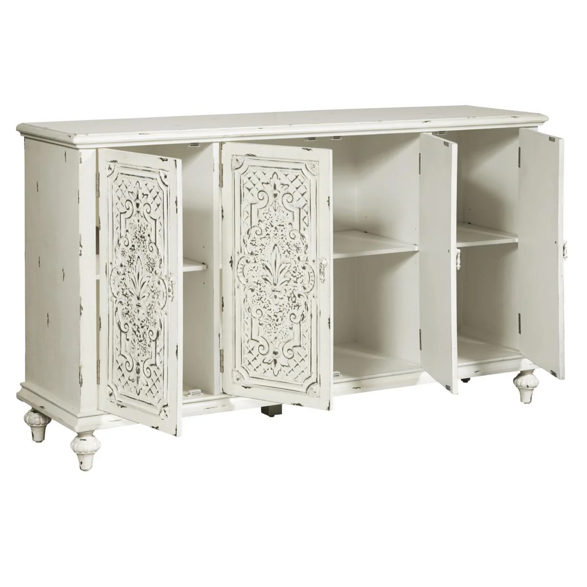 Pulaski Ornate Four Door White Credenza - Image 5