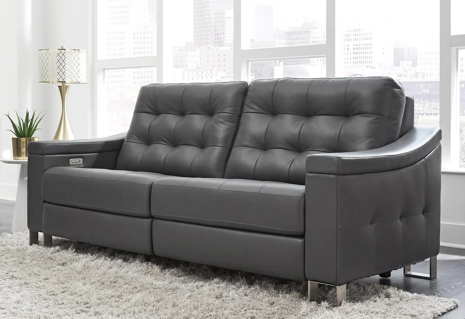 Pulaski Parker Leather Reclining Sofa in Supple Gray - Image 3