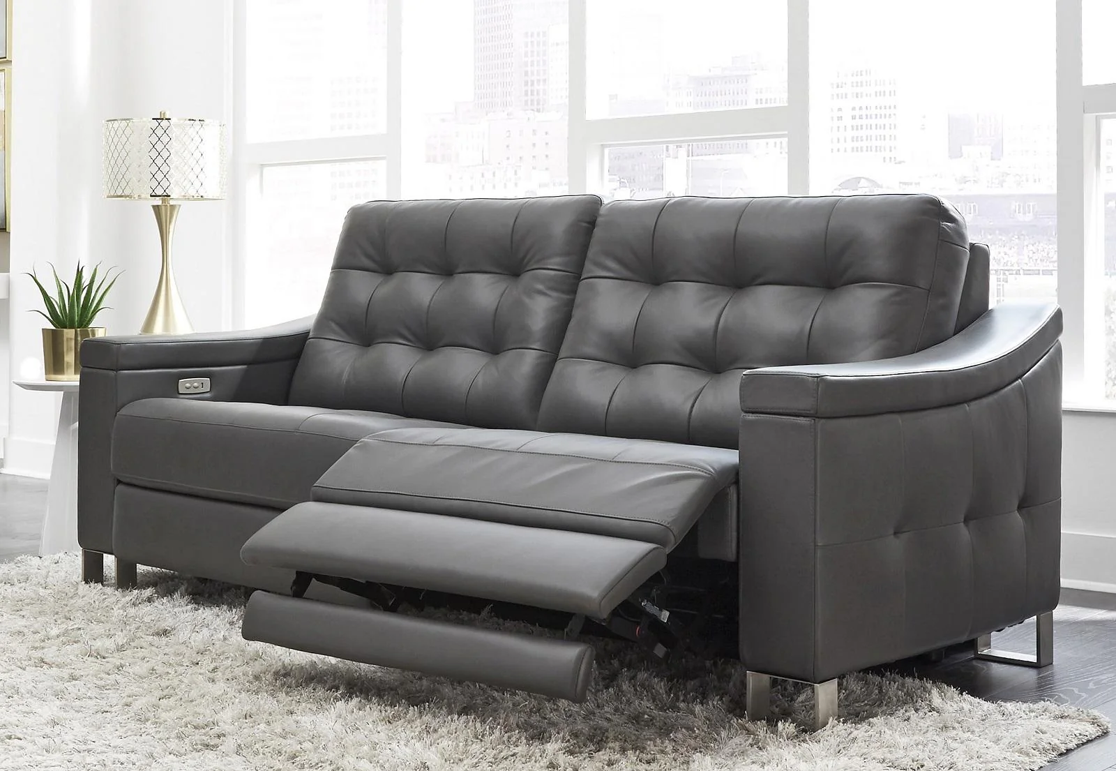 Pulaski Parker Leather Reclining Sofa in Supple Gray - Image 4
