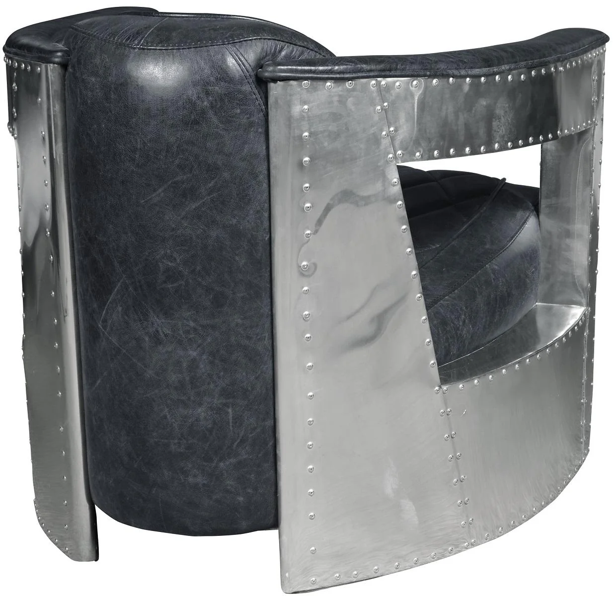 Pulaski Riveted Leather Aviation Arm Chair in Charcoal Black - Image 2