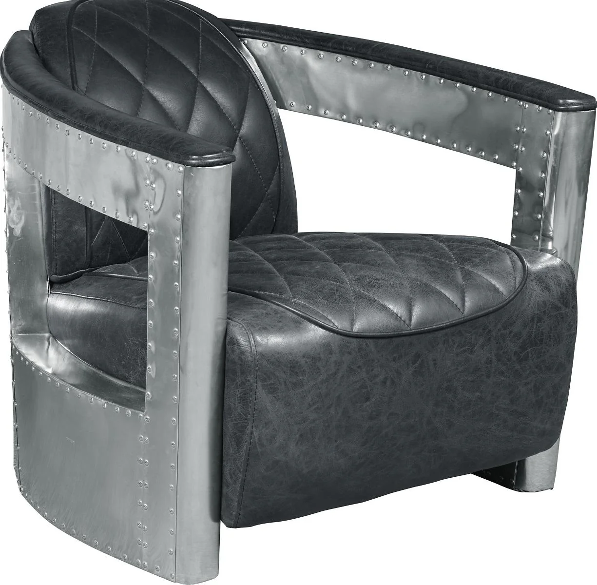 Pulaski Riveted Leather Aviation Arm Chair in Charcoal Black - Image 3