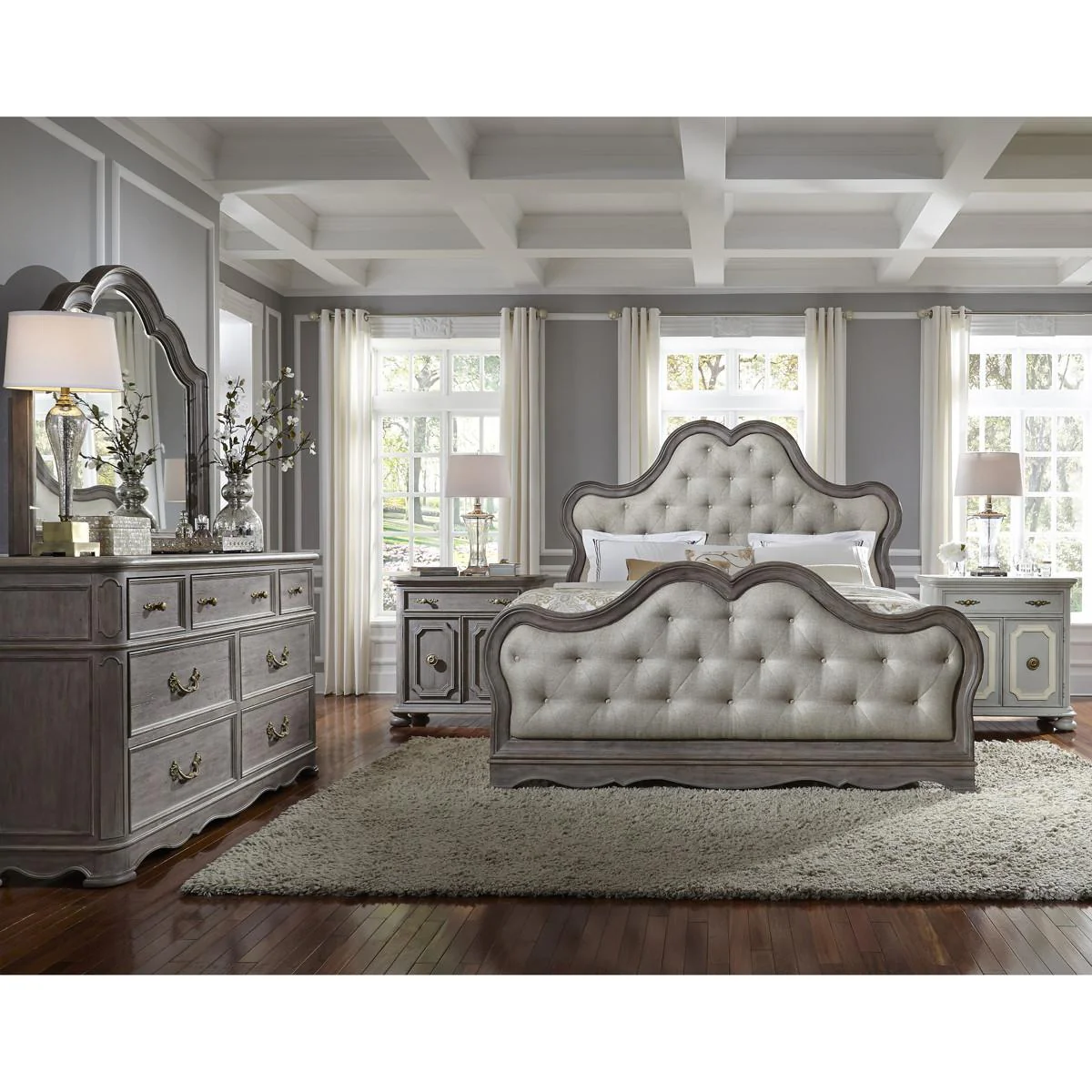 Pulaski Simply Charming King Tufted Upholstered Bed in Light Wood - Image 3