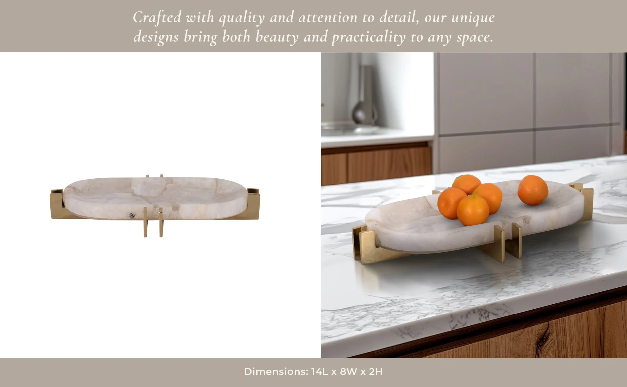 Quartz, 14" White Tray With Gold Details, White/go - Image 11