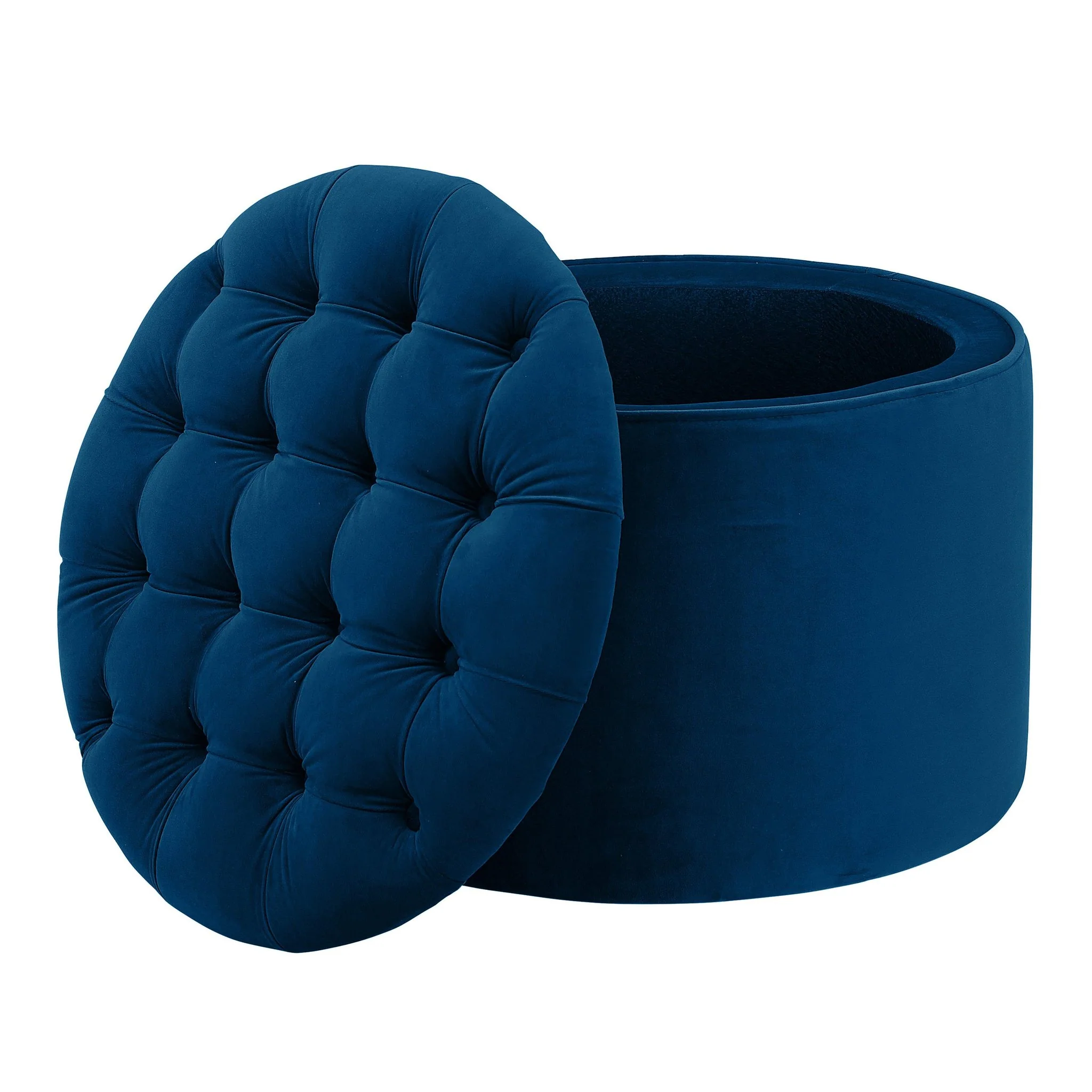 Queen Navy Velvet Storage Ottoman - Image 3