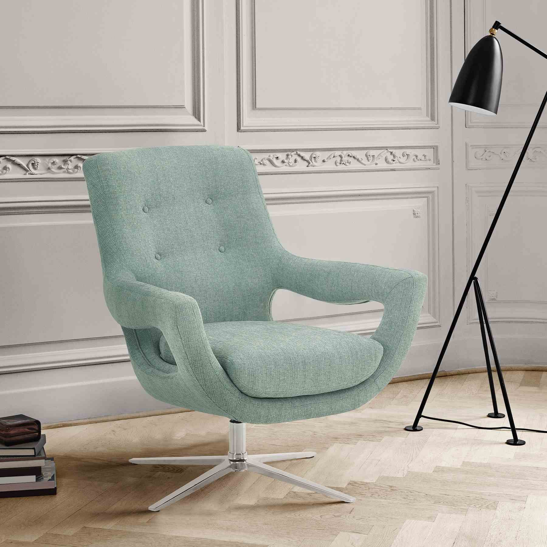 Quinn Contemporary Adjustable Swivel Accent Chair in Polished Steel Finish with Spa Blue Fabric - Image 6