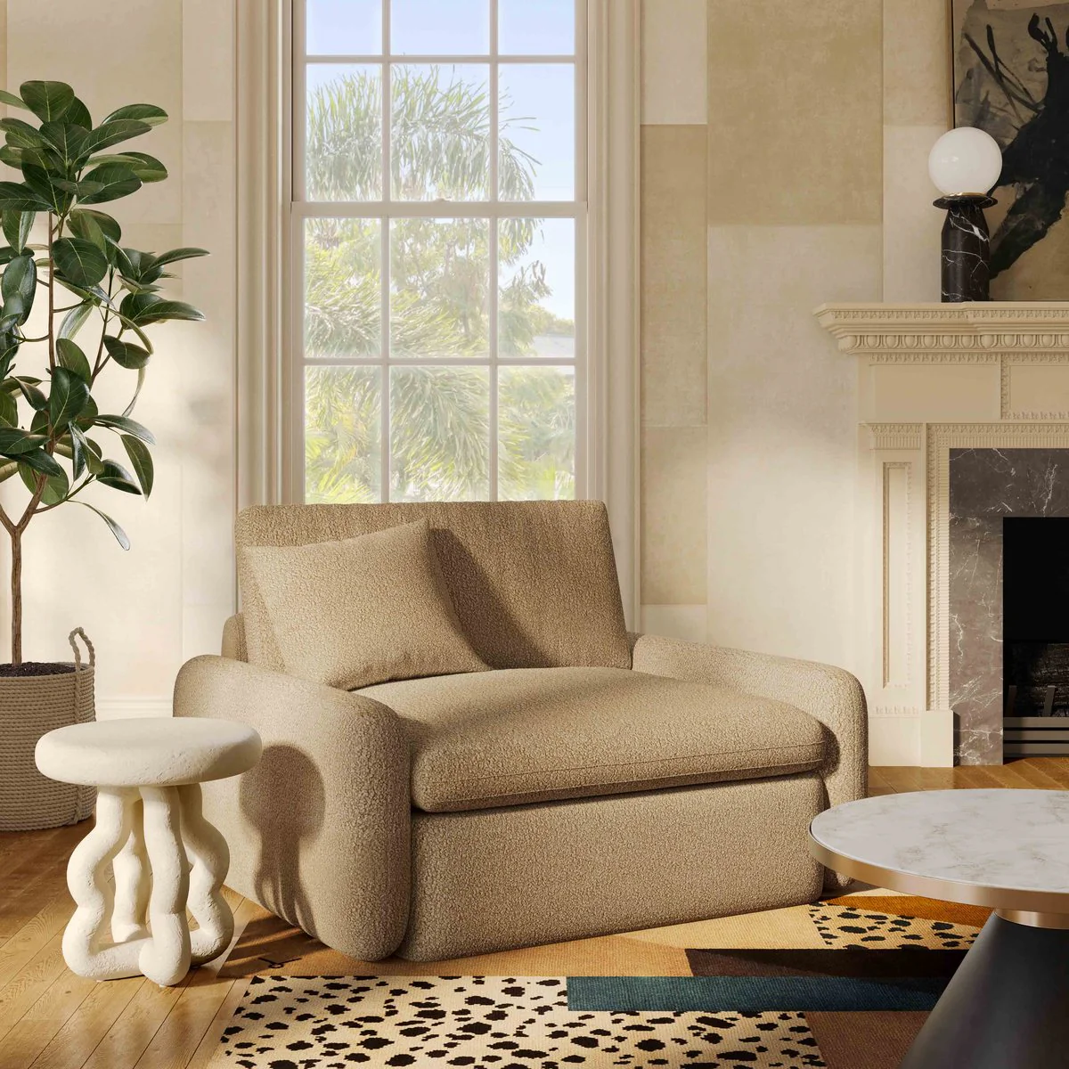 Rachelle Tan Boucle Lounge Chair - Image 2