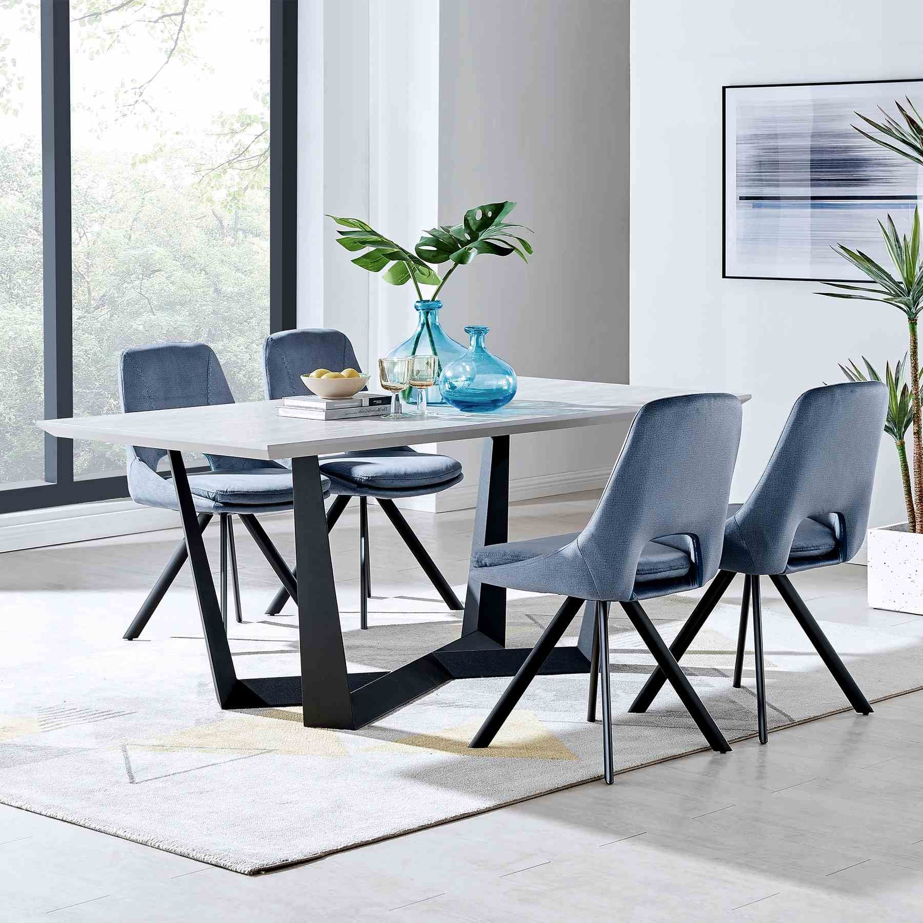 Radford and Lexi 5 Piece Modern Rectangular Dining Set in Light Gray Melamine Wood and Blue Fabric - Image 8