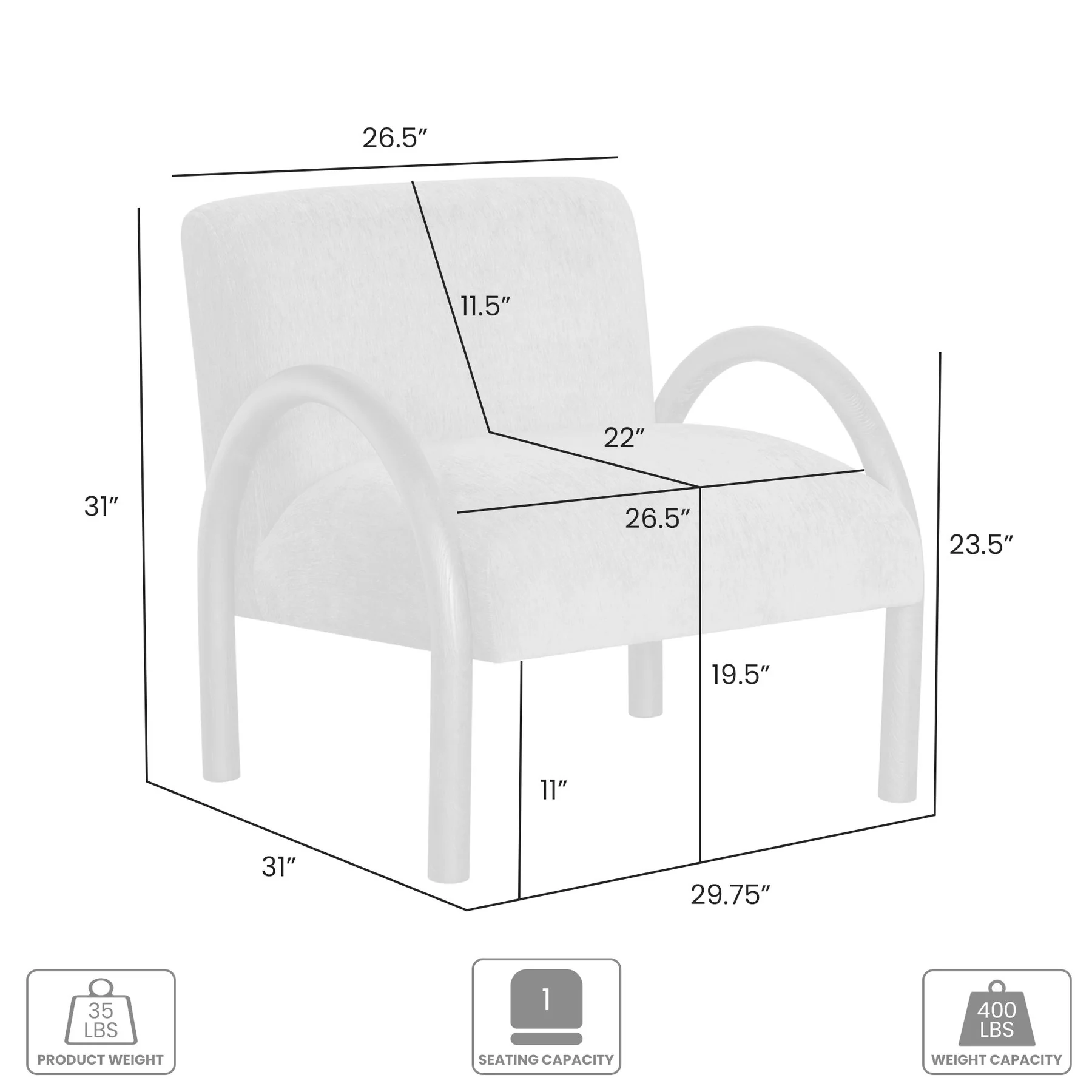 Rae Accent Chair Alpine Fluff Fabric with Honey Finish - Image 7