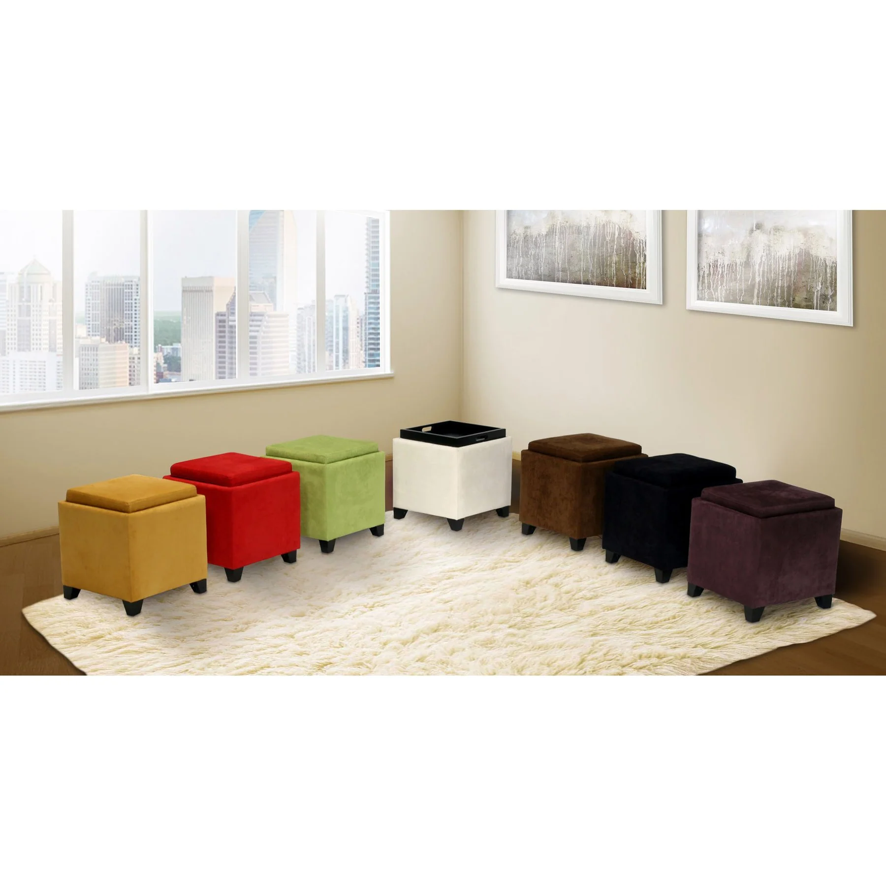 Rainbow Microfiber Storage Ottoman in Green Microfiber - Image 2