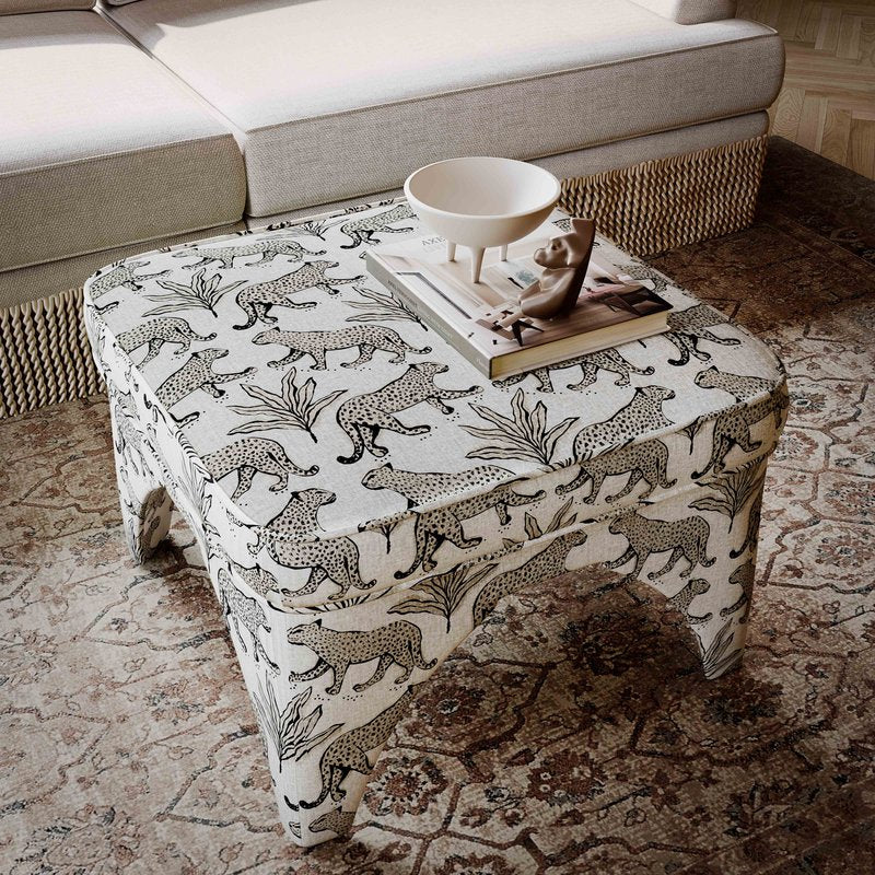 Raji Cream Leopard Jacquard Ottoman - Image 2