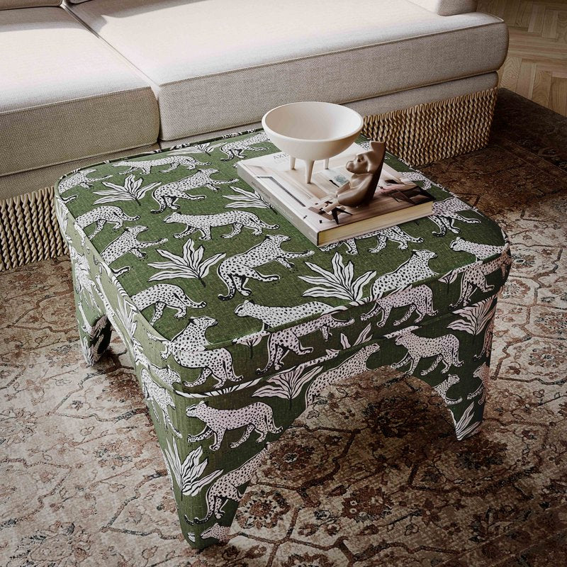 Raji Olive Green Leopard Jacquard Ottoman - Image 2
