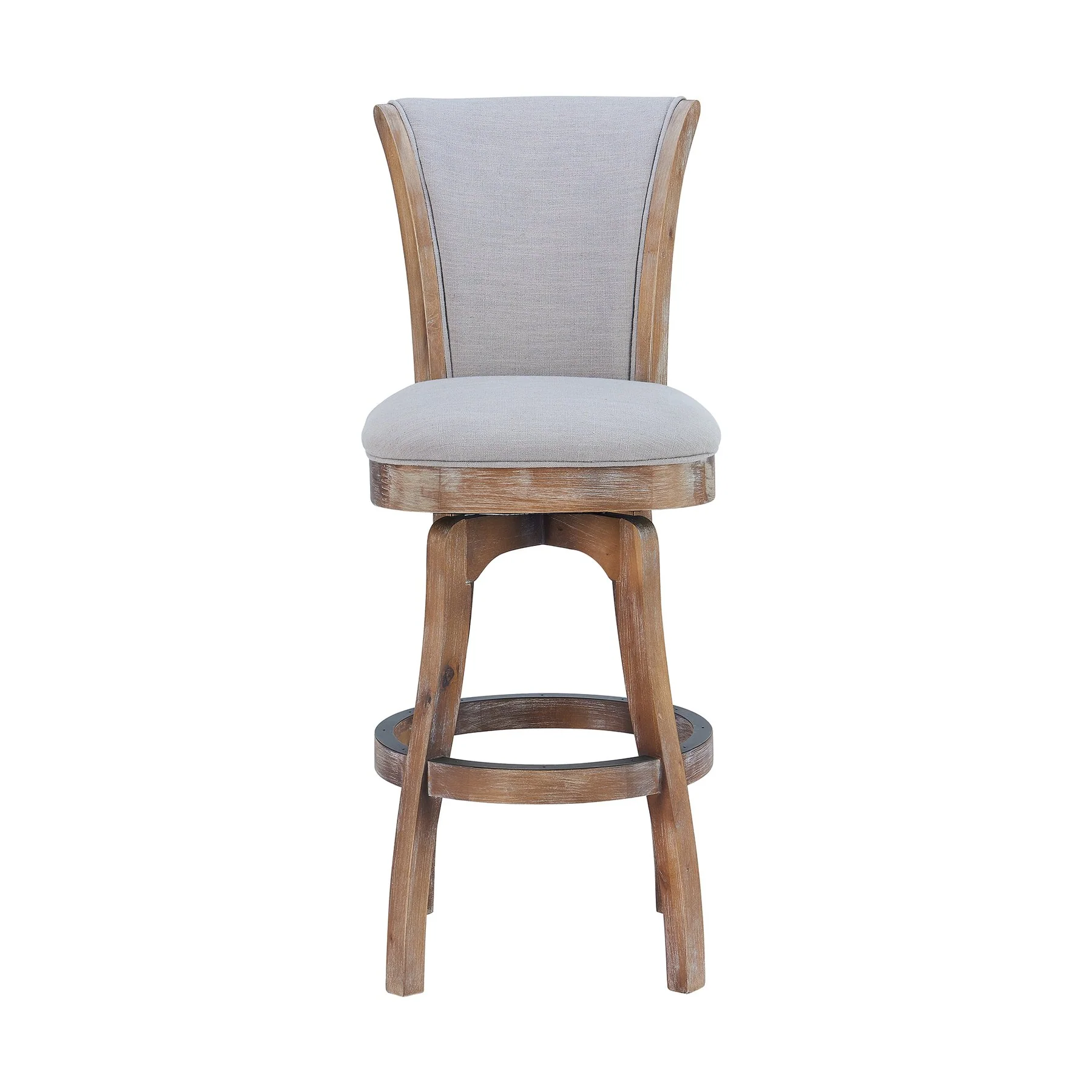 Raleigh 26" Counter Height Swivel Barstool in Distressed Oak Finish and Putty Ivory Linen - Image 2