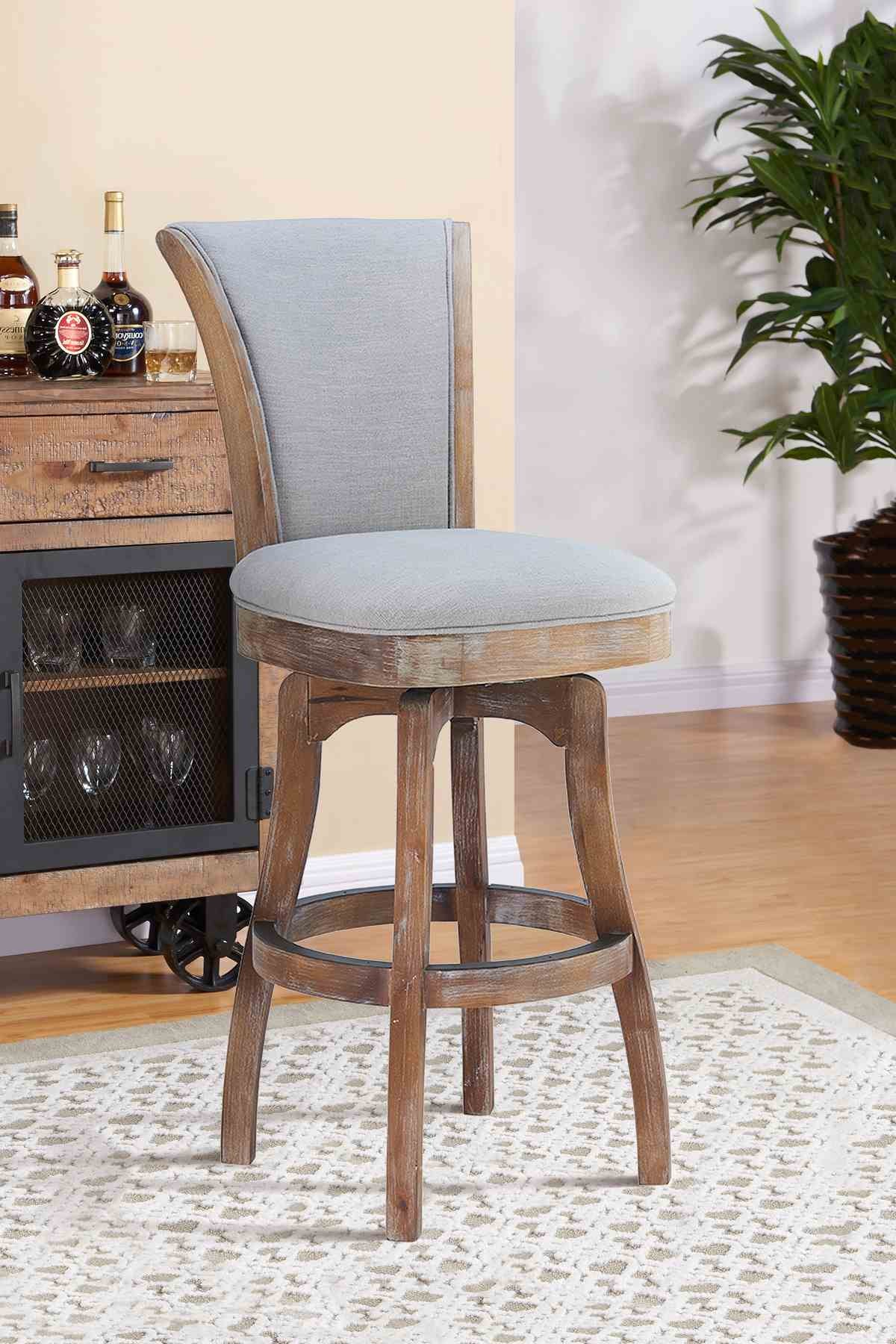 Raleigh 26" Counter Height Swivel Barstool in Distressed Oak Finish and Putty Ivory Linen - Image 8