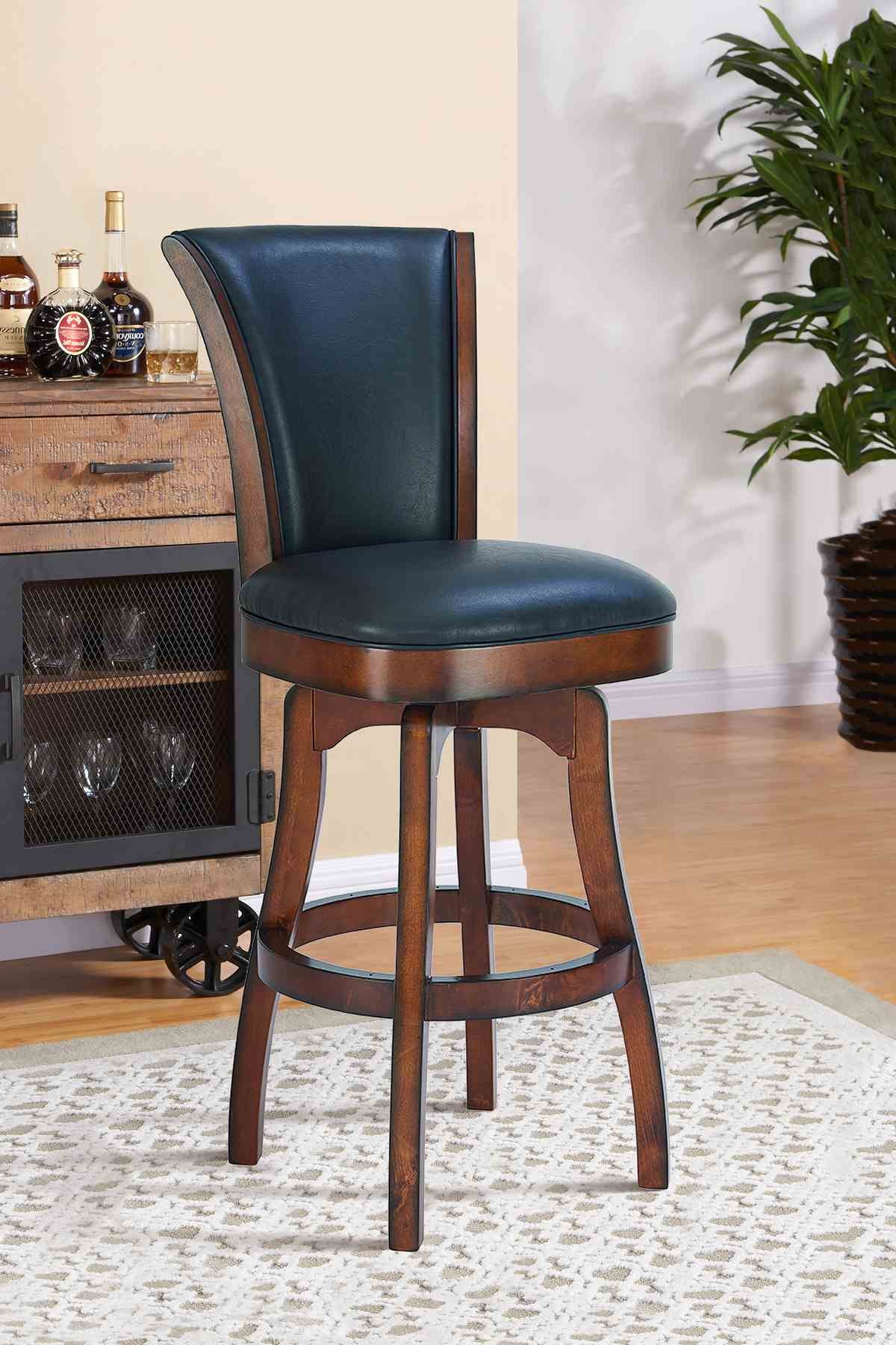 Raleigh 26" Counter Height Swivel Barstool in Rustic Cordovan Finish and Brown Bonded Leather - Image 8