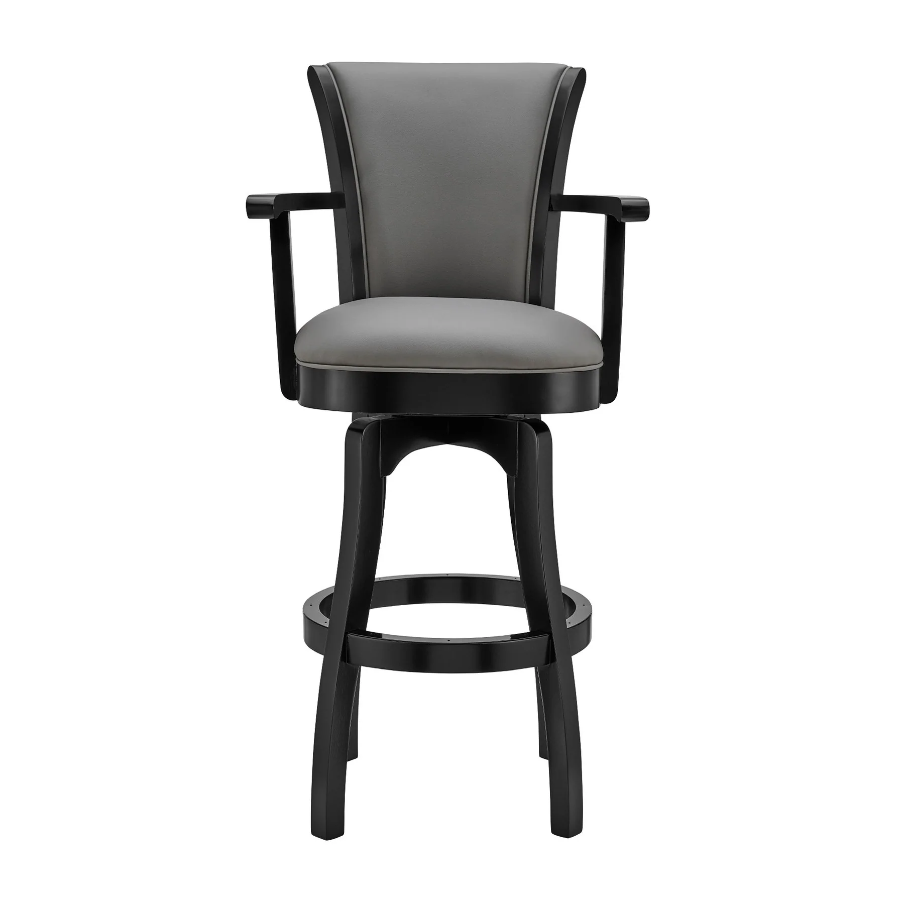 Raleigh 26" Counter Height Swivel Gray Faux Leather and Black Wood Arm Bar Stool - Image 2